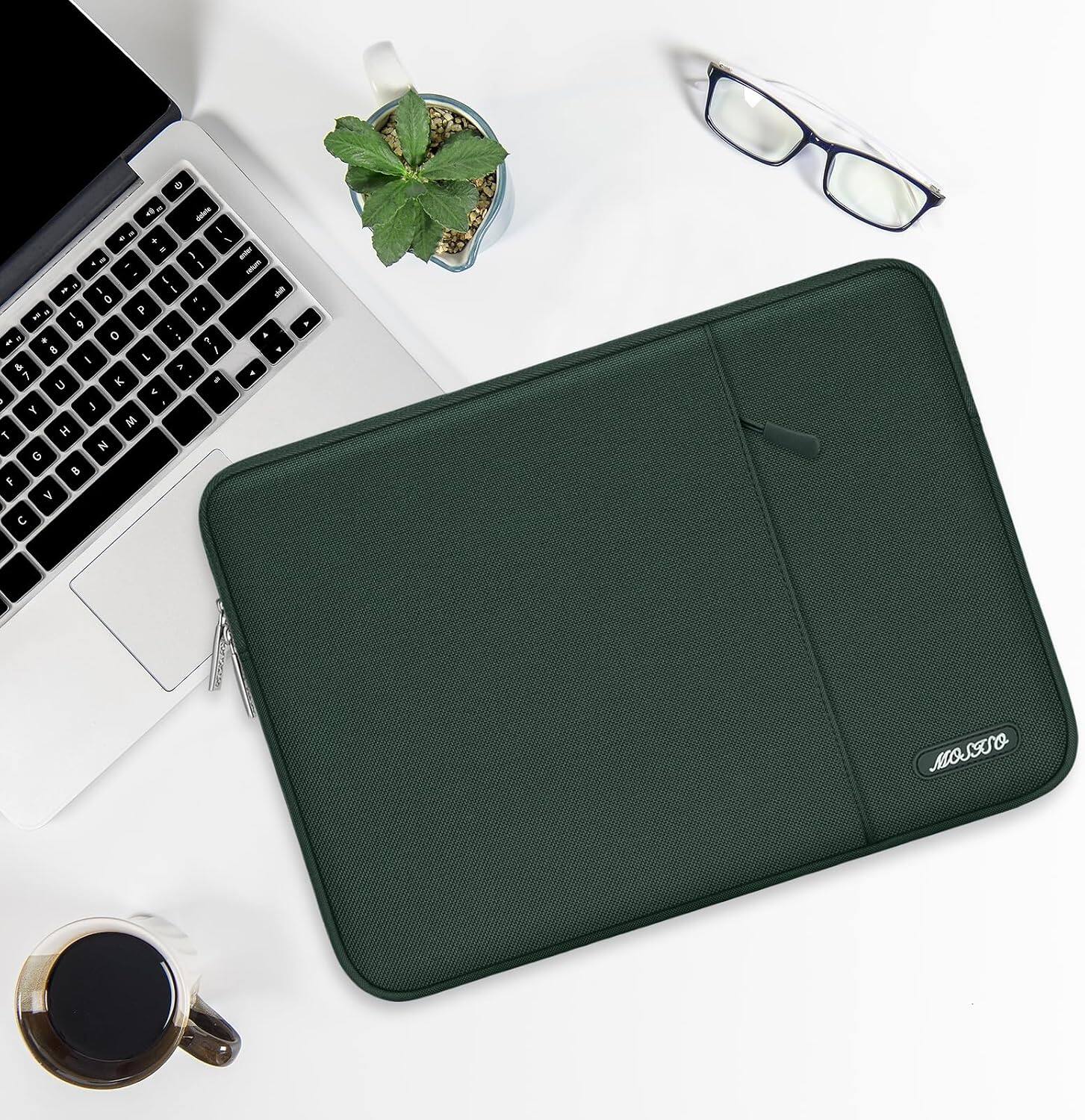 Alt View 1. mosiso - 11.6-12.3 Inch Laptop Sleeve with Pocket, Polyester Vertical Case for MacBook Air 11.6 Acer HP Dell Lenovo Samsung - Midnight Green.