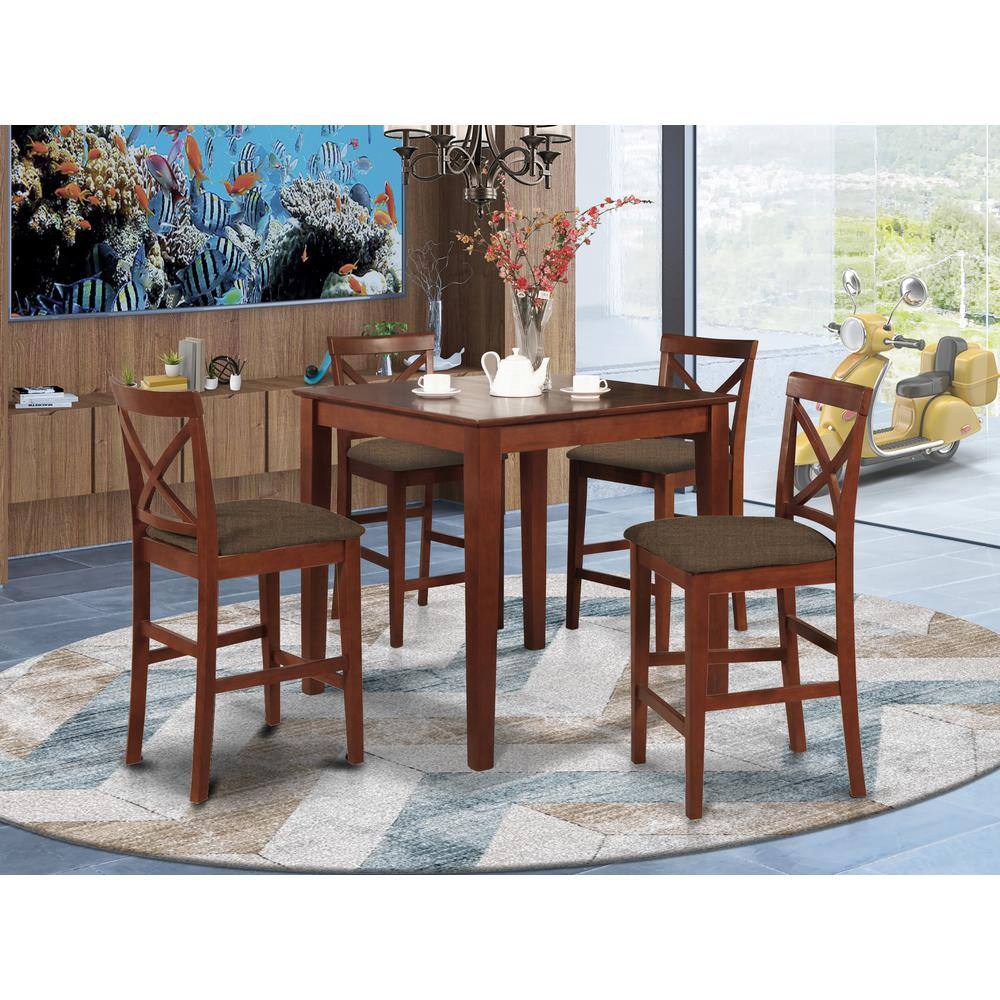 Left. East West Furniture - PUBS5-BRN-C 5 Pc counter height Dining set-gathering Table and 4 counter height Chairs - Brown.