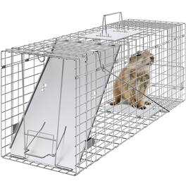 VEVOR - Live Animal Cage Trap, 31" x 10" x 12" Humane Cat Trap Galvanized Iron, Folding Animal Trap with Handle for Rabbits