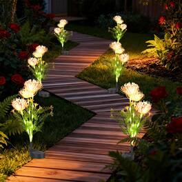 Oumilen - 6PCS Solar-Powered Flower Stake Lights - Decorative Outdoor Garden Pathway Lights with Artificial Blooms