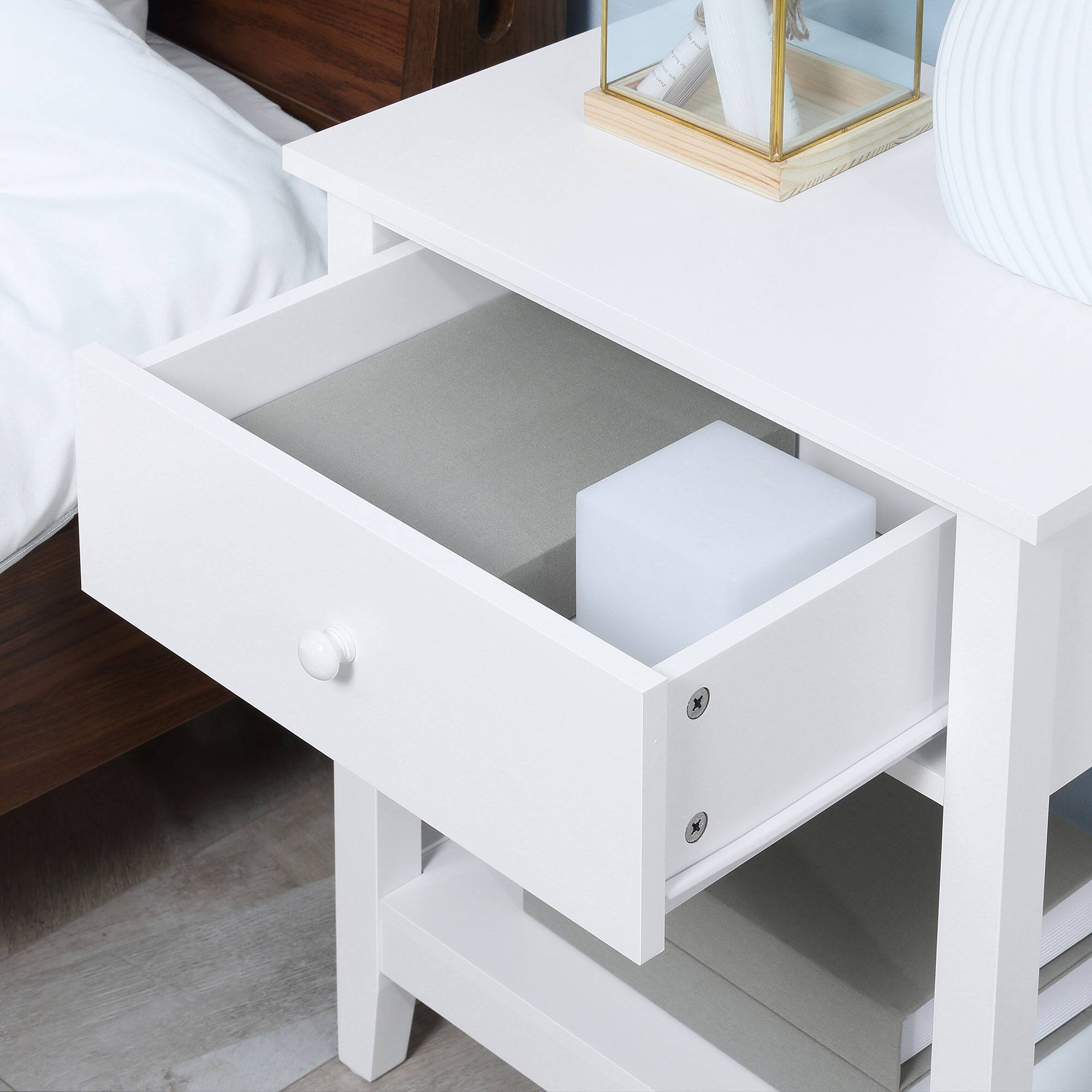 Alt View 7. Homcom - End Table, 2-tier Side Table with Drawer and Storage Shelf, Modern Side Table for Living Room - white.
