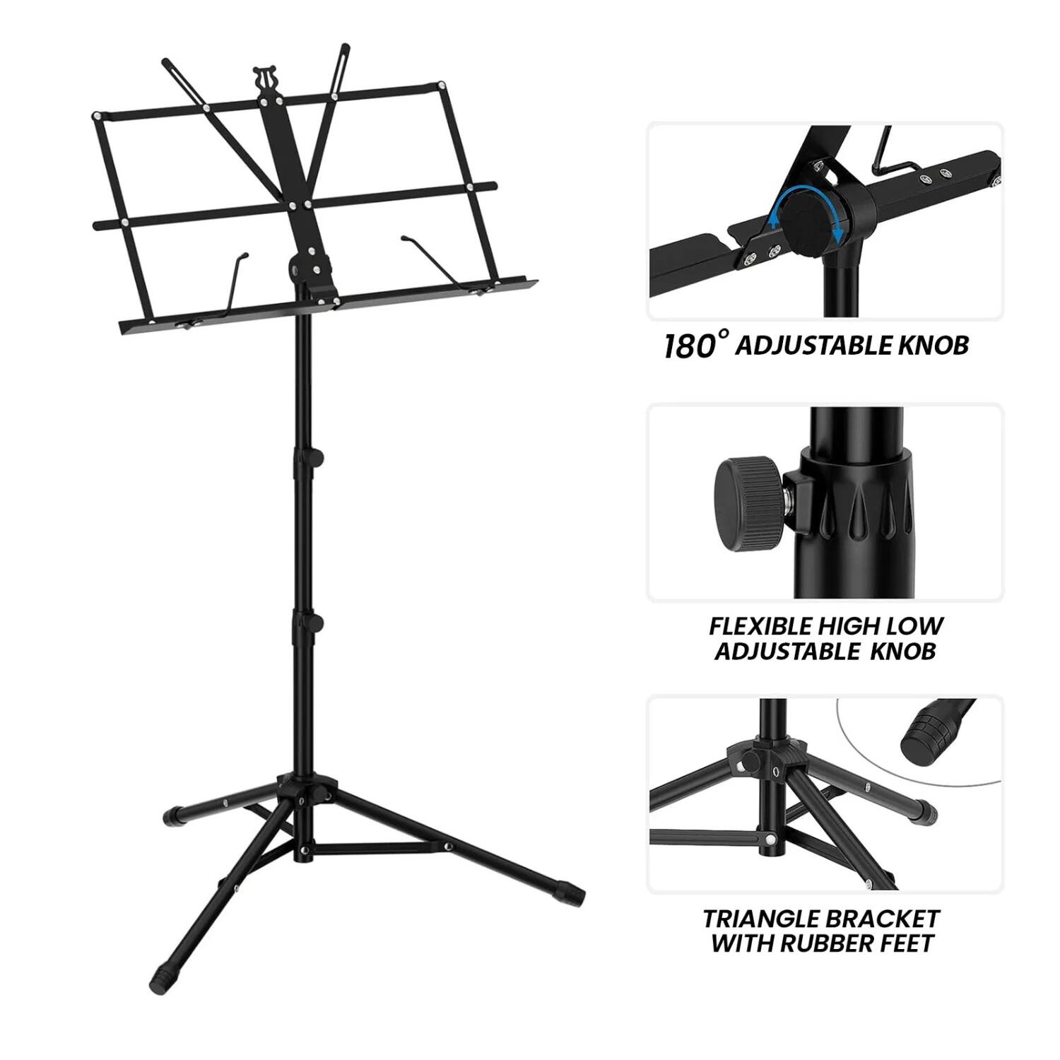 180° Adjustable Knob  
Flexible High Low Adjustable Knob  
Triangle Bracket with Rubber Feet