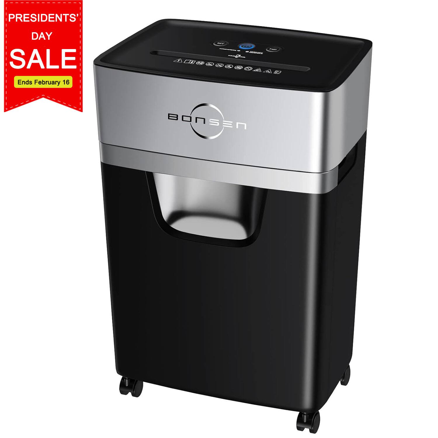 Bonsen - Heavy Duty Paper Shredder - 16-Sheet 60-Minute Cross-Cut Office Shredder for Commercial Use - 5.3-Gallon Pull Out Bin - Black
