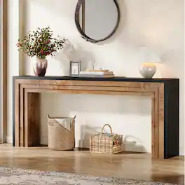 Tribesigns - 70.9-Inch Long Console Table, Farmhouse Narrow Wooden Sofa Table Behind The Couch for Living Room, Entryway, Hallway, Fo - Black + Natural Wood Color