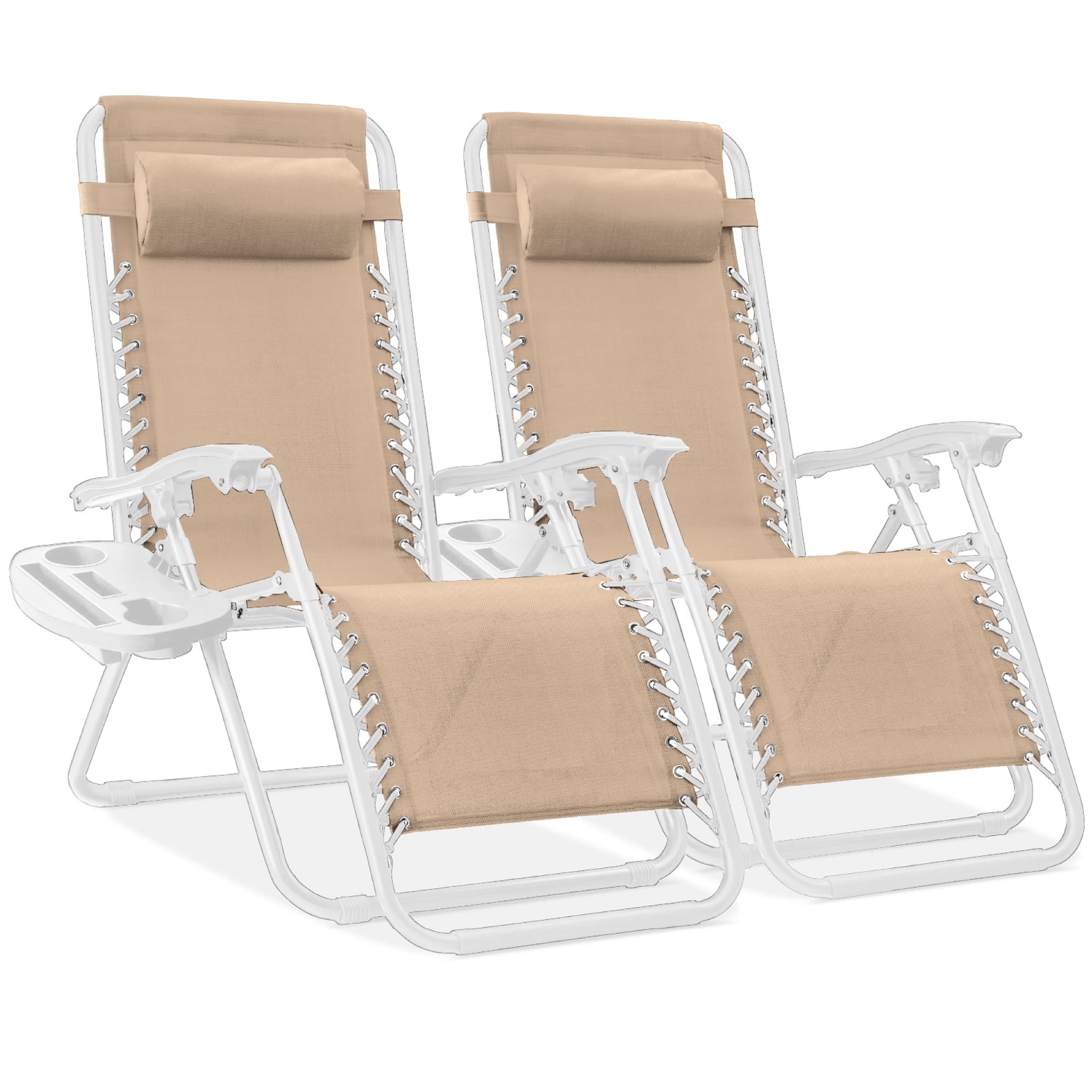 Front. Best Choice Products - Best Choice Products Set of 2 Zero Gravity Lounge Chair Recliners for Patio, Pool w/ Cup Holder Tray - Sand/White - Sand/White.