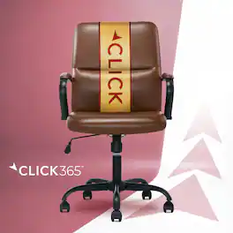 Click365 - Ergonomic Chair with Lumbar Support & PU Leather Computer Chair with Adjustable Height & Padded Arms for Home Office - Cognac Brown