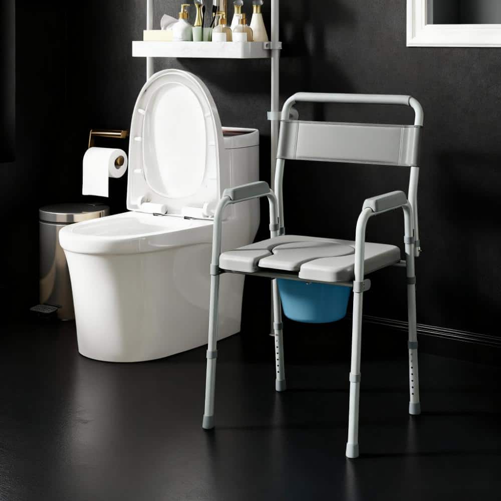 TinyHomie - Raised Toilet Seat with Arm Bedside Commode Chair for Seniors Adults Handicap - Gray
