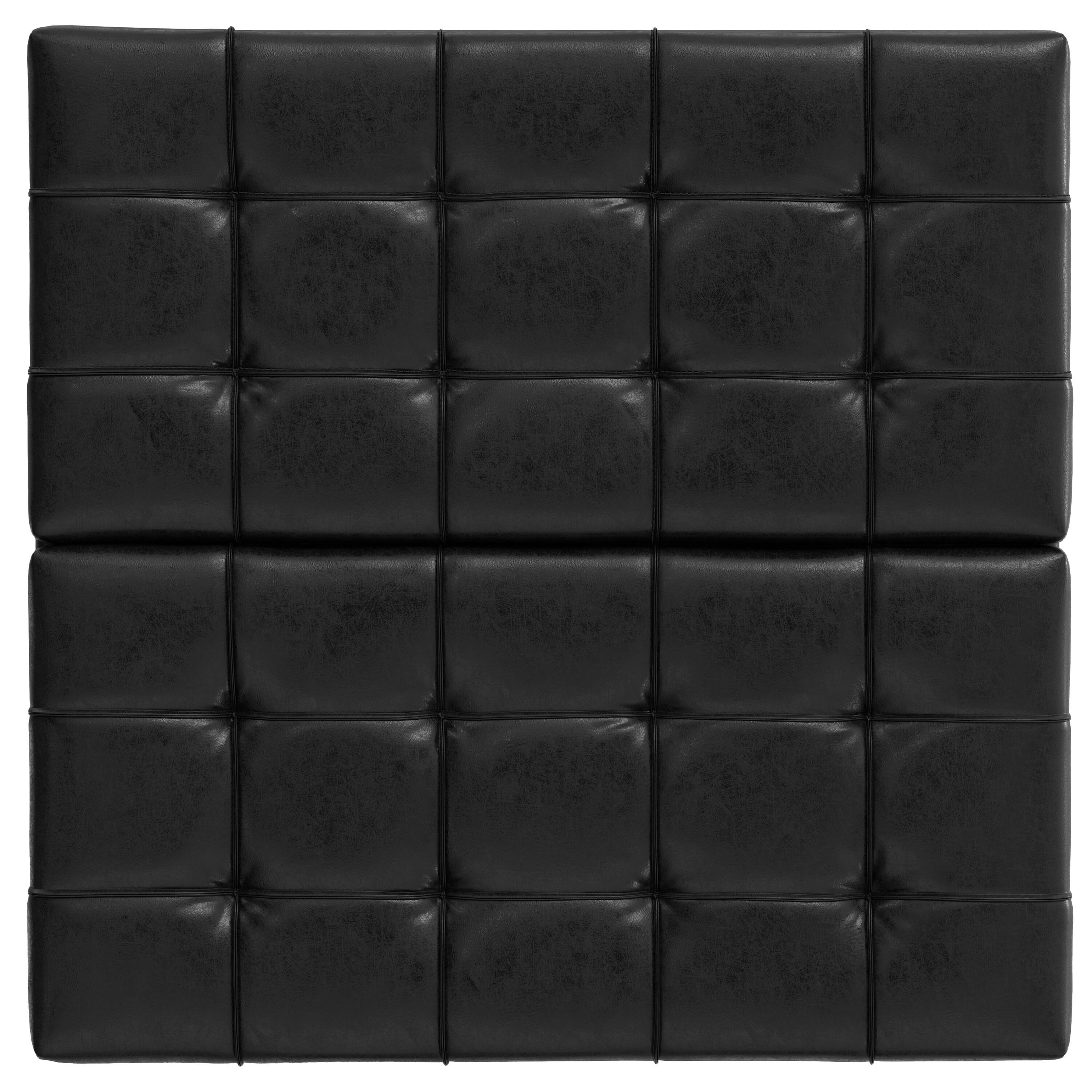 Alt View 1. Simpli Home - Harrison 40 inch Wide Large Square Coffee Table Storage Ottoman in Distressed Black Vegan Leather - Distressed Black.