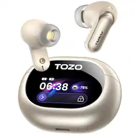 TOZO - NC20 Pro ANC Earbuds – Touch Screen, LDAC Hi-Res, 6-Mic AI Calls, 80H Playtime, IPX8, Wireless Charge - Champagne
