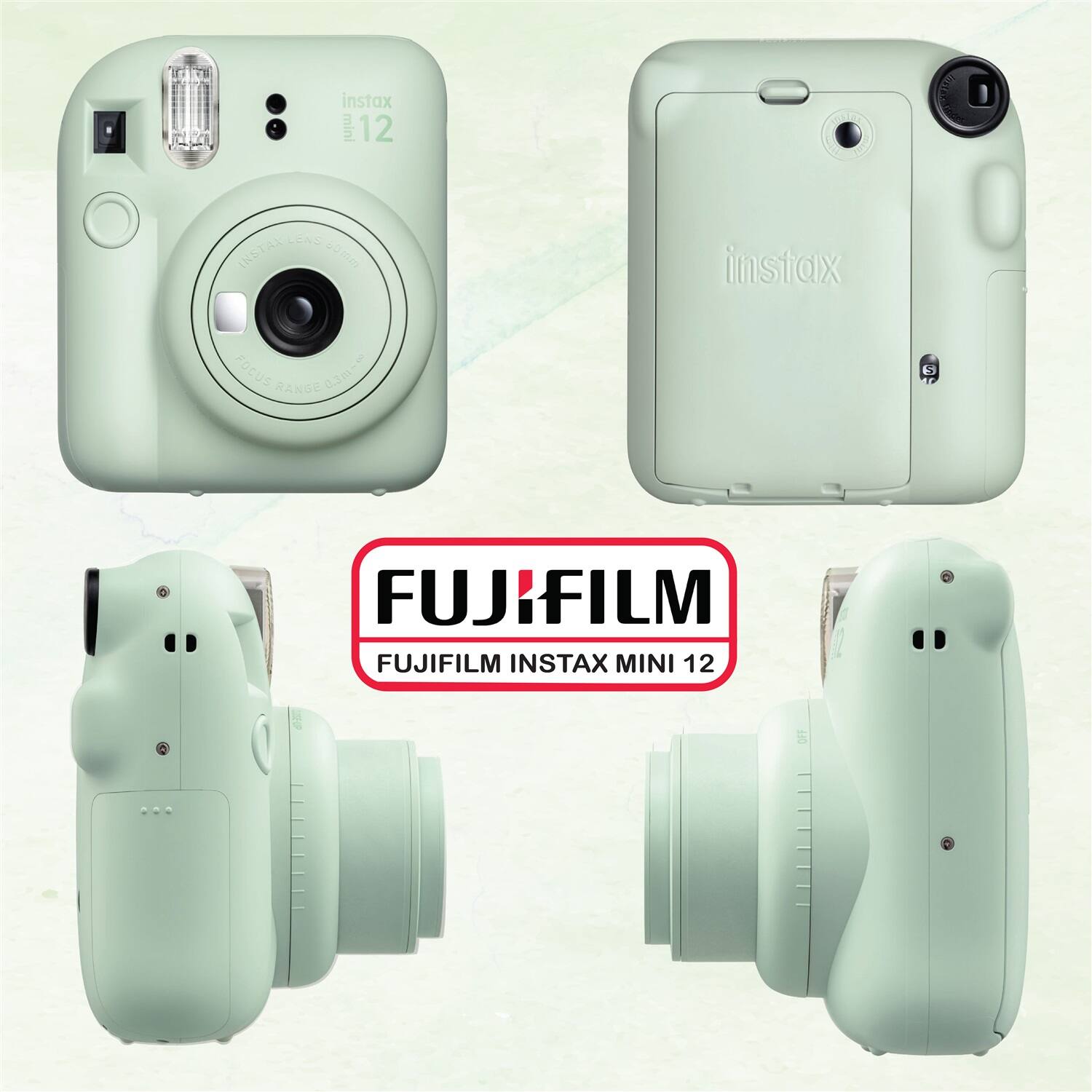 instax mini 12  
1 LEND INSTAN  
instax Focus RANGE 0.3m~ 43 D  
FUJIFILM  
FUJIFILM INSTAX MINI 12