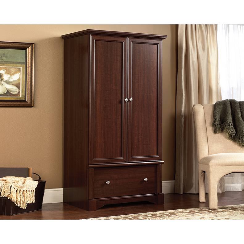 Angle. Hivvago - Rustic Cherry Drawer and Garment Rod Wardrobe Armoire - Brown.