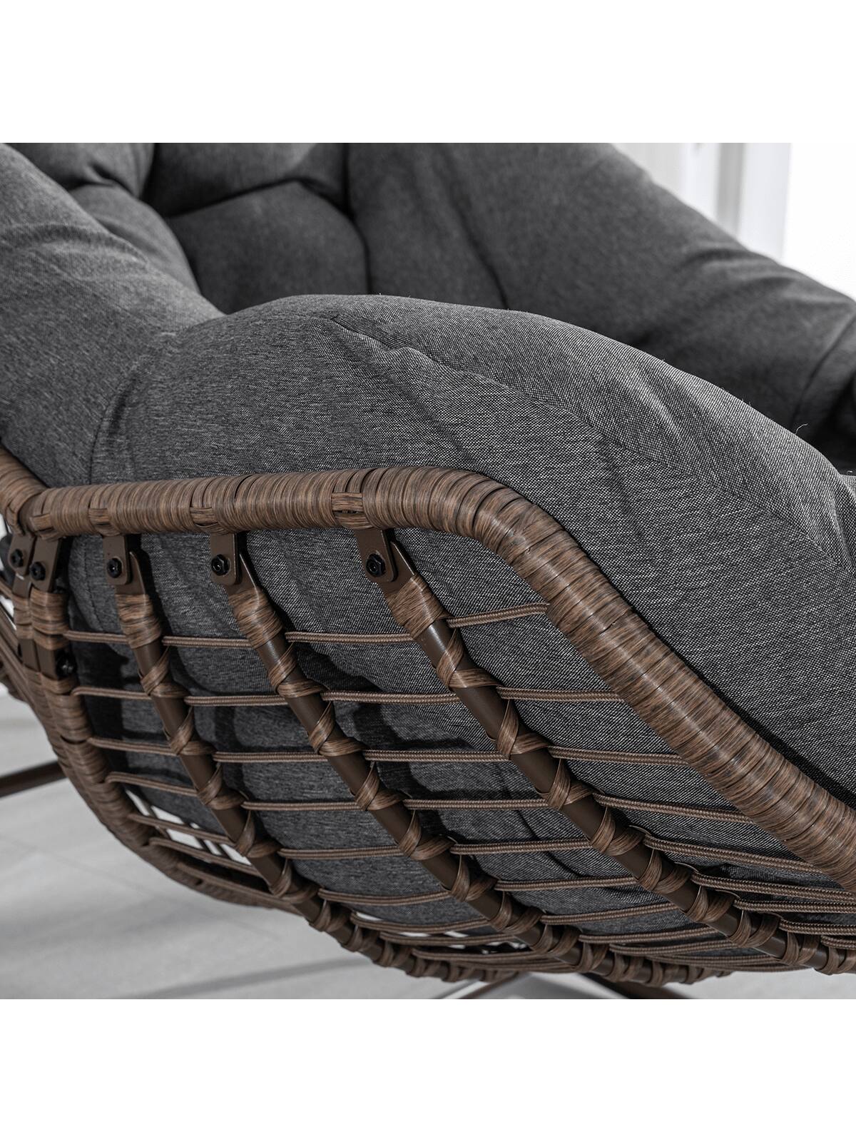 Alt View 4. Trinkets Crazed - Outdoor Patio Rocking Chair Set Of 2,Comfy Wicker Rocker Chair With Padded Cushion,Oversized Rattan Papasan Egg Chair - Gray.