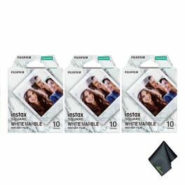 Fujifilm - 3xFUJIFILM INSTAX SQUARE White Marble Instant Film (10 Exposures), Microfiber Cleaning Cloth, Bundle