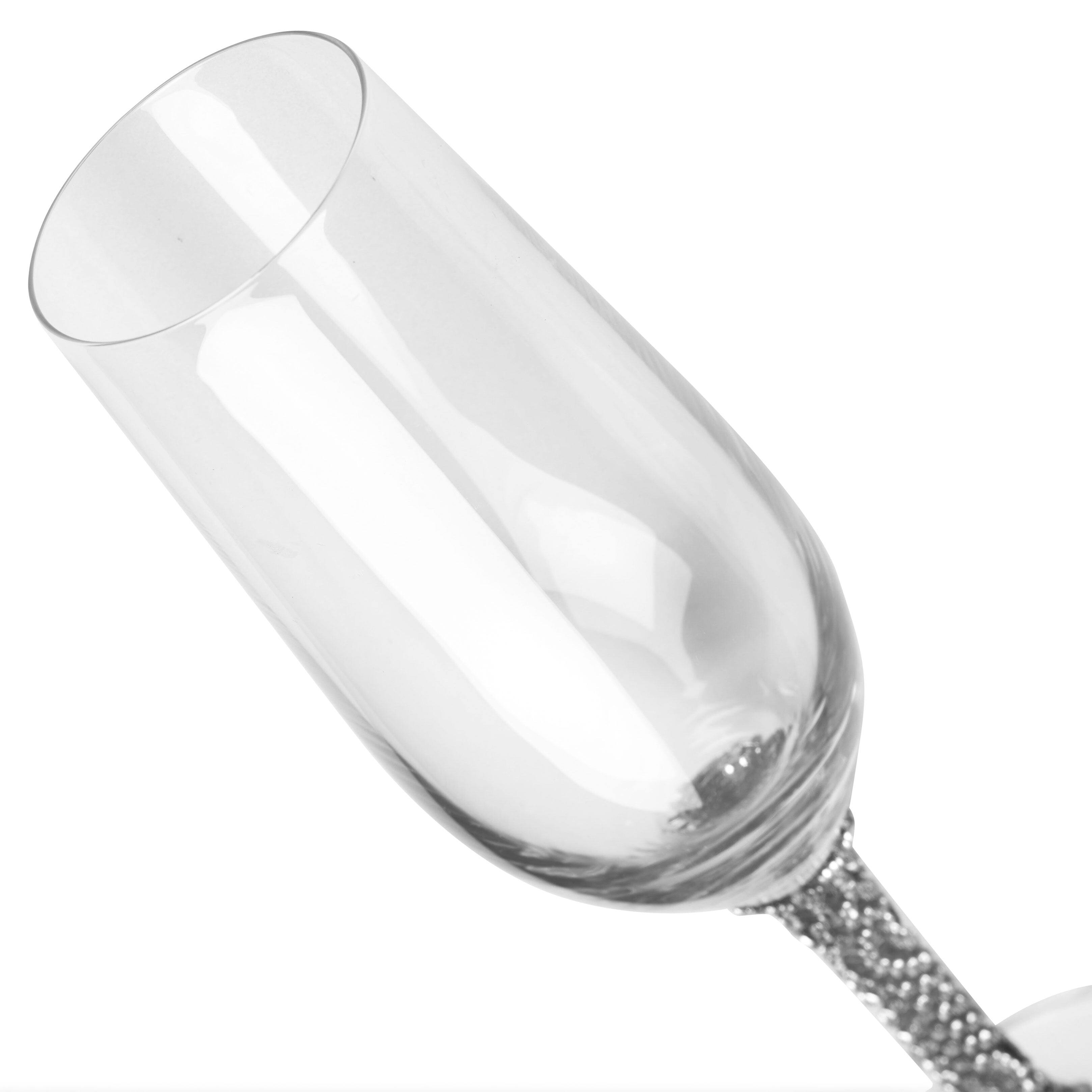 Alt View 7. Berkware - Premium Champagne Flutes - Crystal Champagne Glasses with Elegant Silver Rhinestone Embellished Stem - 8oz each (Set - Silver.