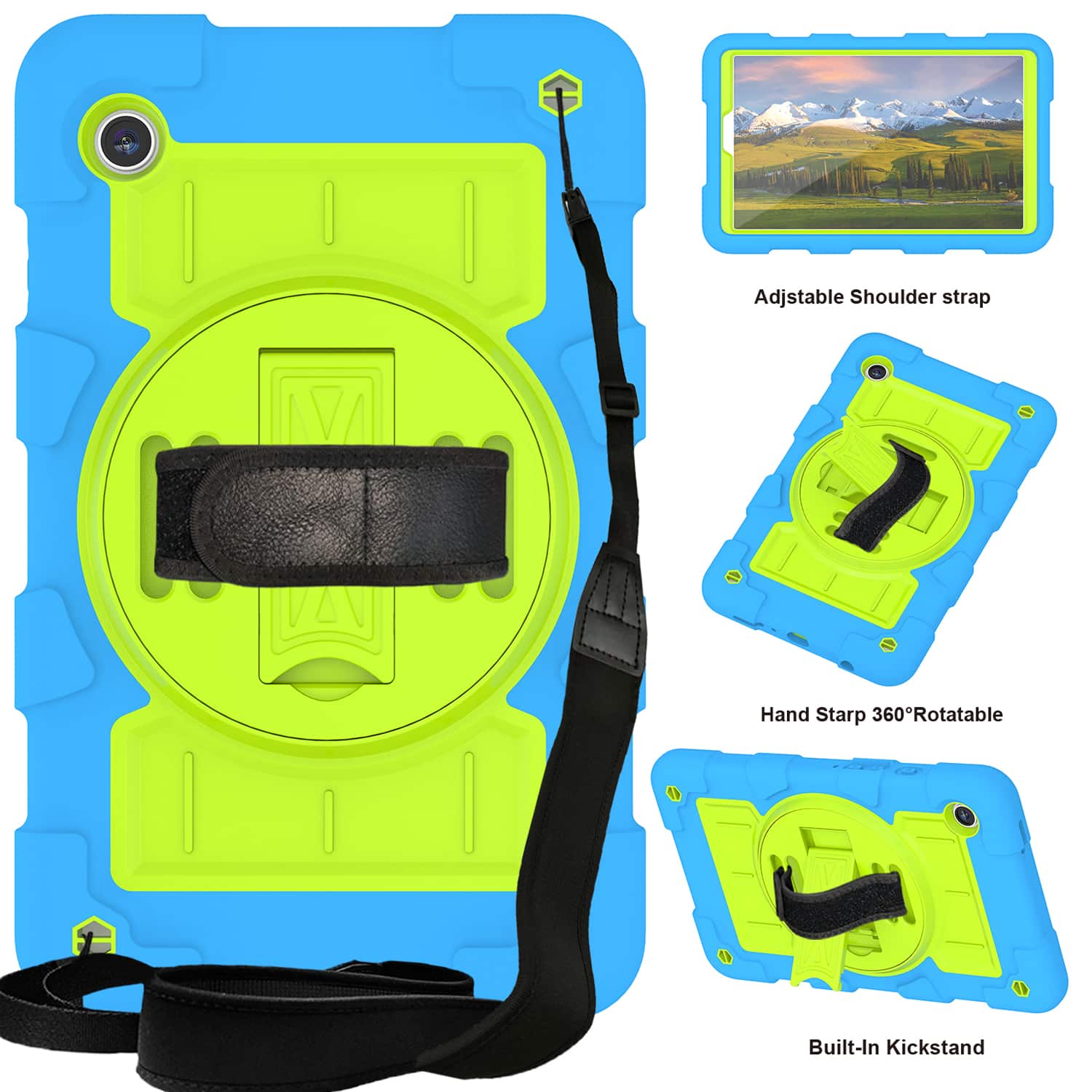 Dteck - Heavy Duty Rugged Case for Samsung Galaxy Tab A9 8.7-inch 2023,Shockproof Kickstand Cover with Shoulder Strap - G