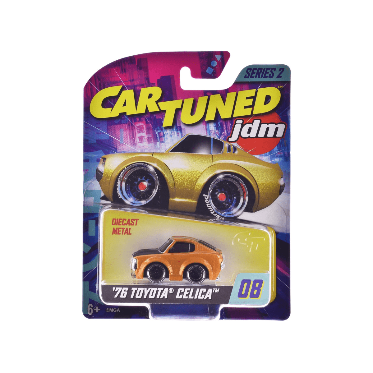 SERIES 2  
TM  
CAR TUNED jdm  
DIECAST METAL  
'76 TOYOTA CELICA  
08  
6+  
CMGA