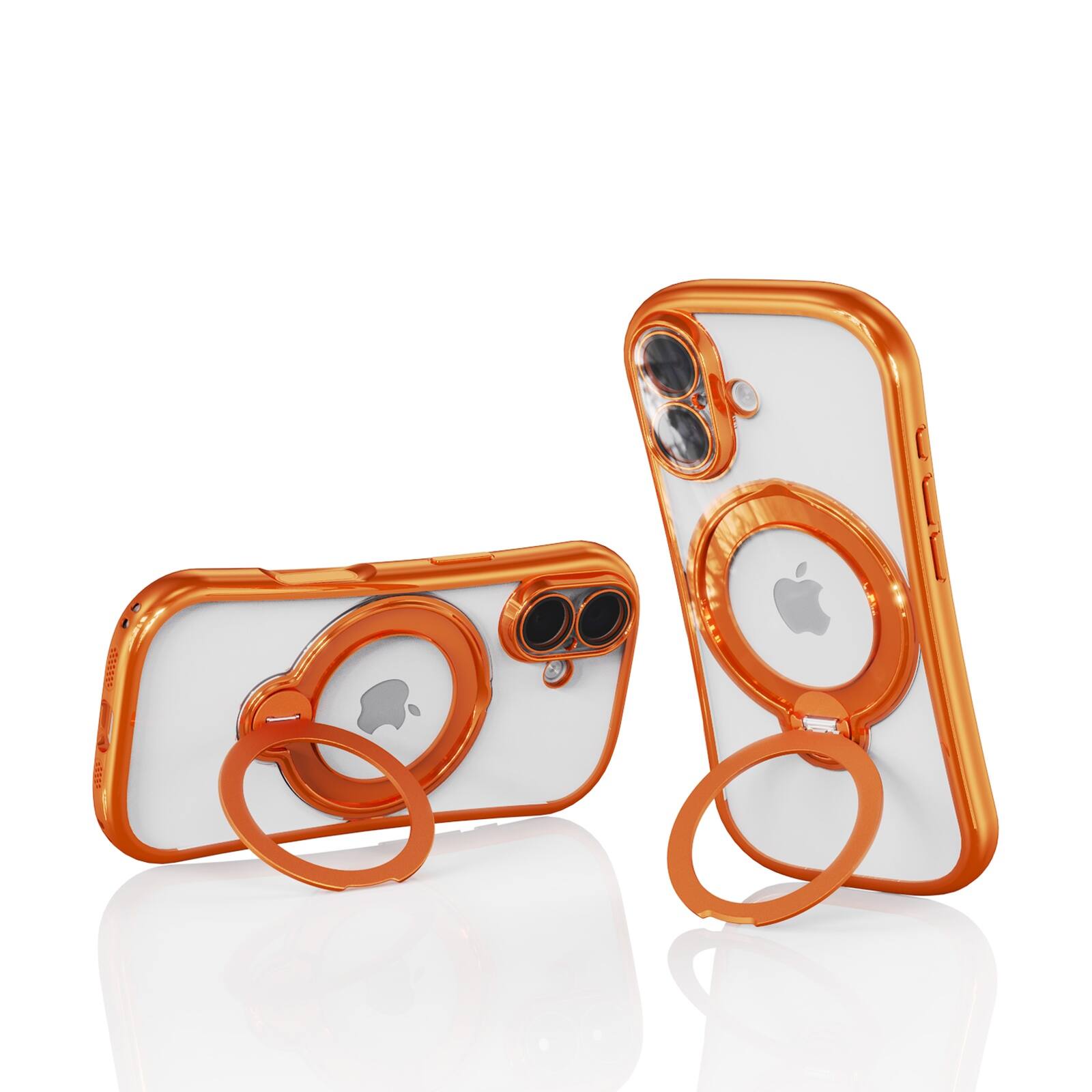 Left. Dteck - Magnetic Case for Apple iPhone 17 with 360 Ring Stand and Strap, Shockproof TPU Protective Cover Built-in Lens Protector - Orange.