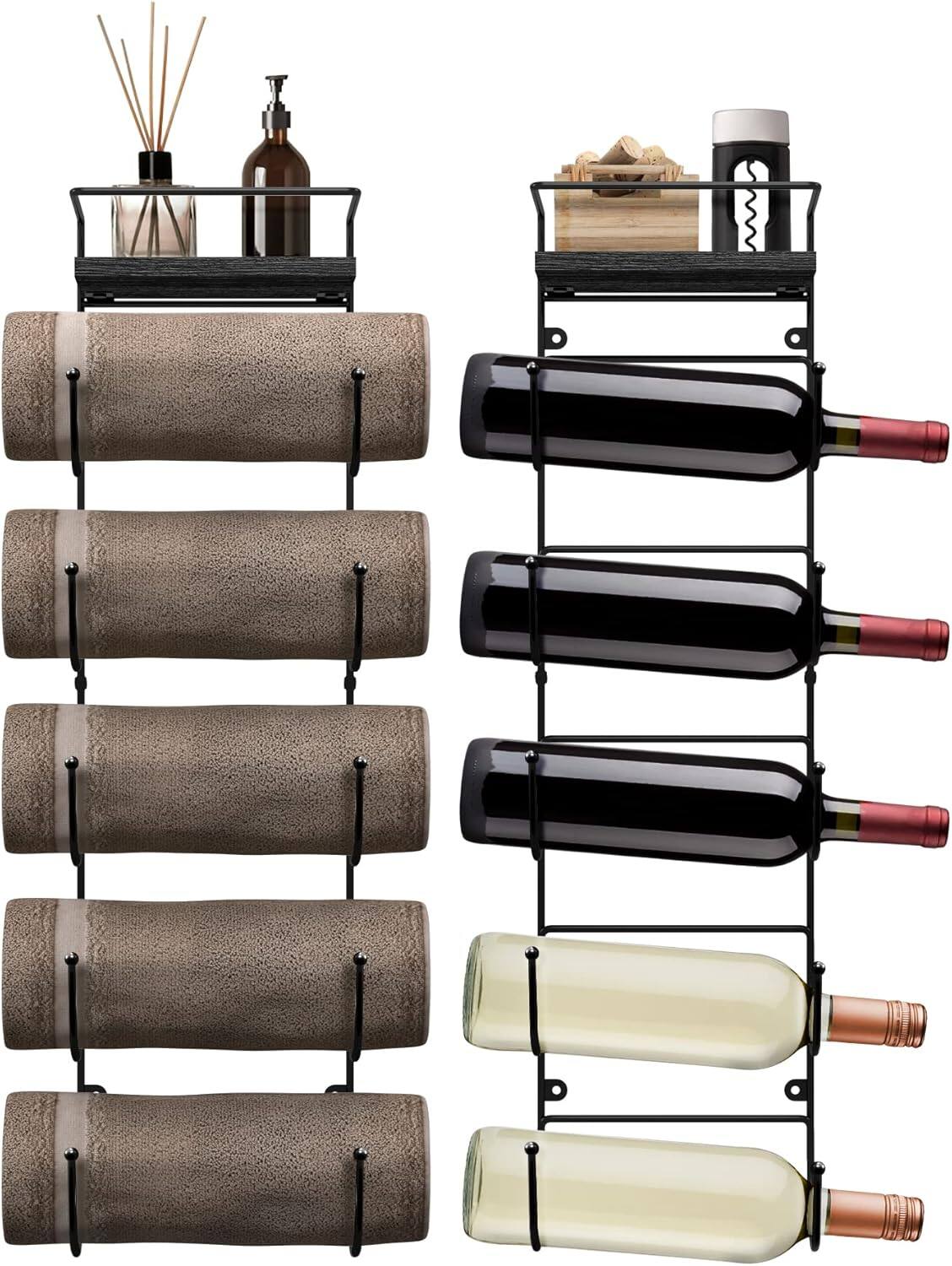 Angle. Sorbus - Sorbus Bathroom Towel Holder - 5 Tier Metal Towel Rack with Wood Shelf for Rolled Bath Towels, Washcloths, Linens - Black.