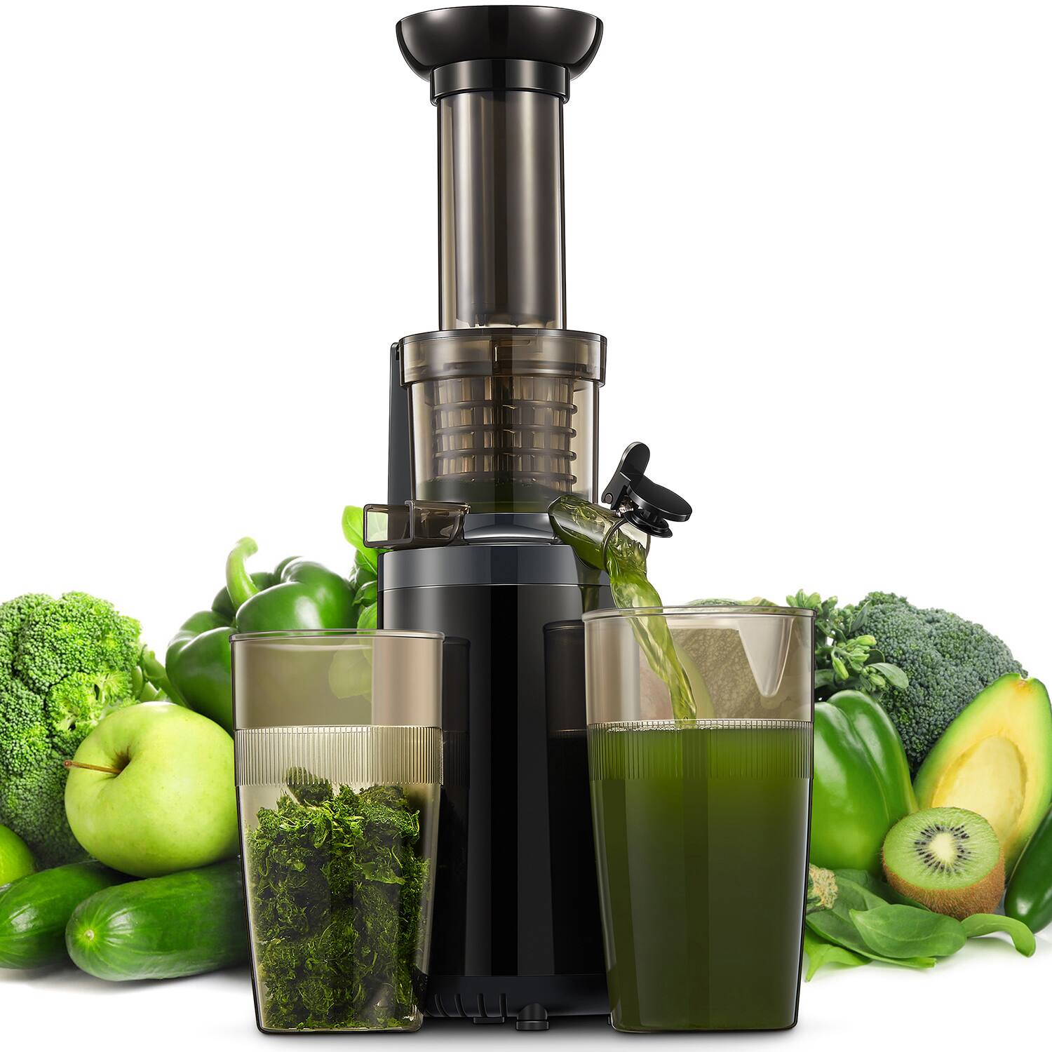 KEINVE - Masticating Juicer Machines, Cold Press juicer Machine Compact & Small Size, Juice Extractor, BPA-Free - Black