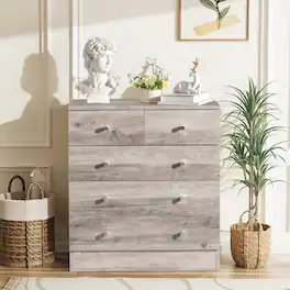 Kadyn - 5 Drawer Dresser with Gold Handle, Nursery Dresser Chest Of Drawers Organizer - Gray