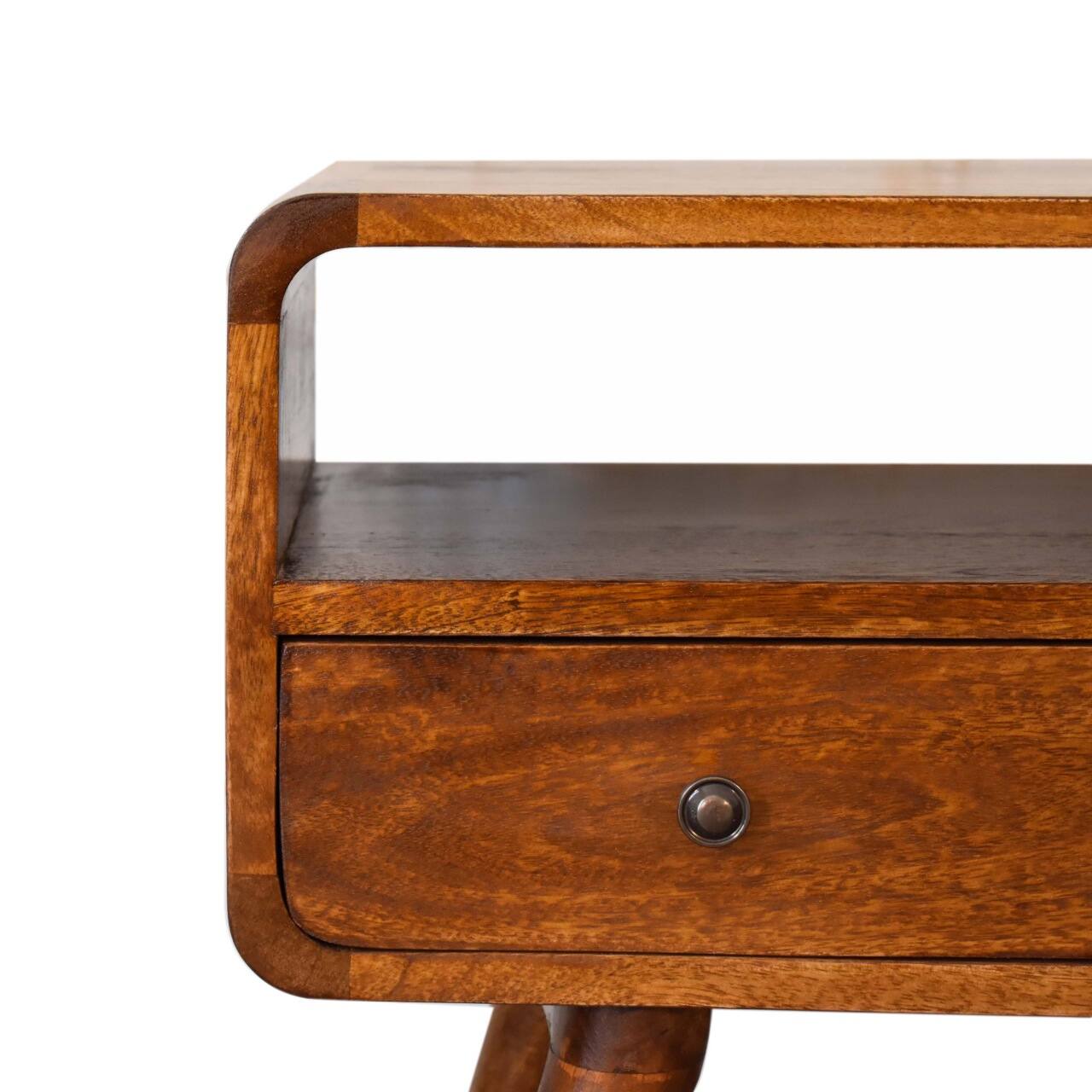 Alt View 1. Artisan Furniture - Artisan Furniture Solid Wood Mini Chestnut Curved Media Unit with 2 Drawers, 1 Open Slot, Dark Brown - Brown.