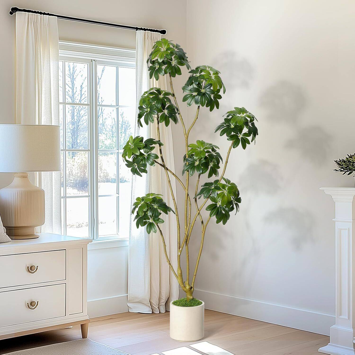 Acekool - 6 FT Artificial Umbrella Schefflera Tree, Fake Plant for Home Decor