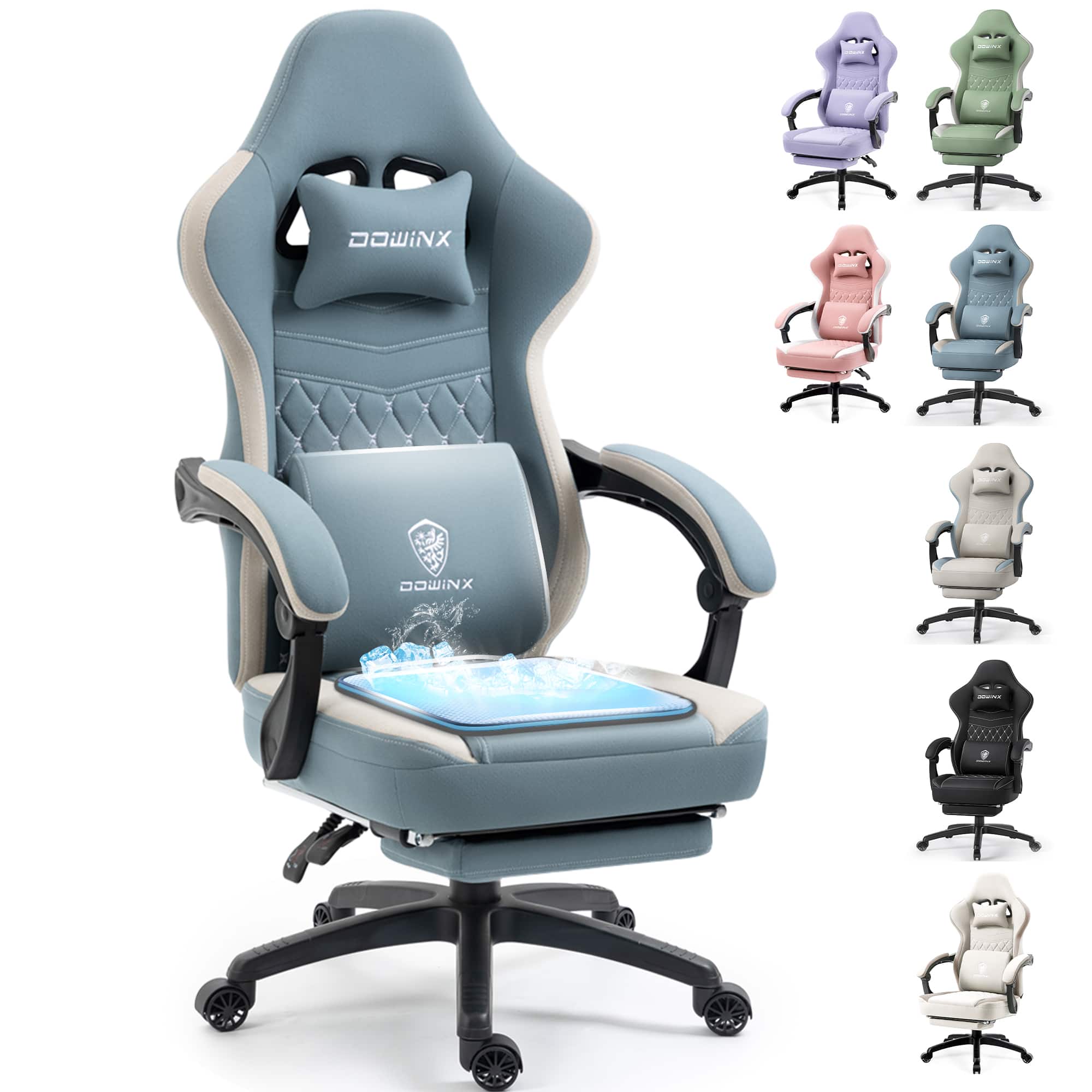 Dowinx - Gaming Chair Fabric Breathable, Ergonomic Office Chair with Gel Pad, Reclining Desk Chair for Home&Office - Blue