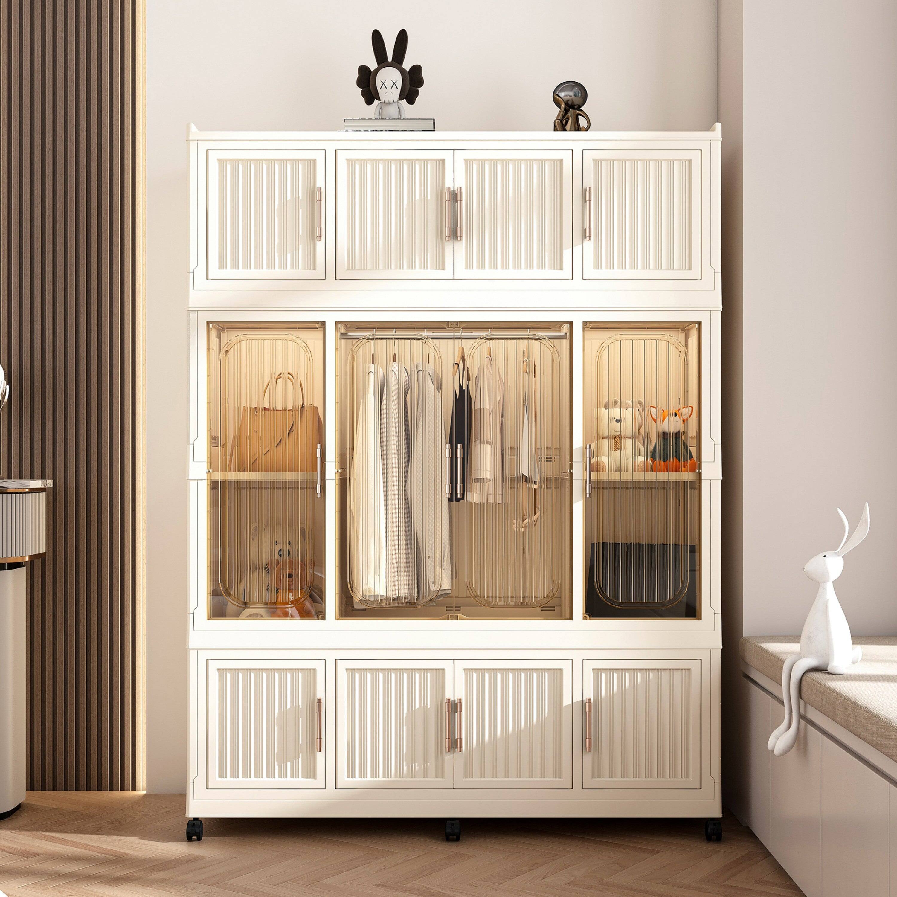 Alt View 5. Boyel Living - Baby Storage Wardrobe 12 Magnetic Doors 12 Cubes 1 Hanging Rod Cream White - Cream White.