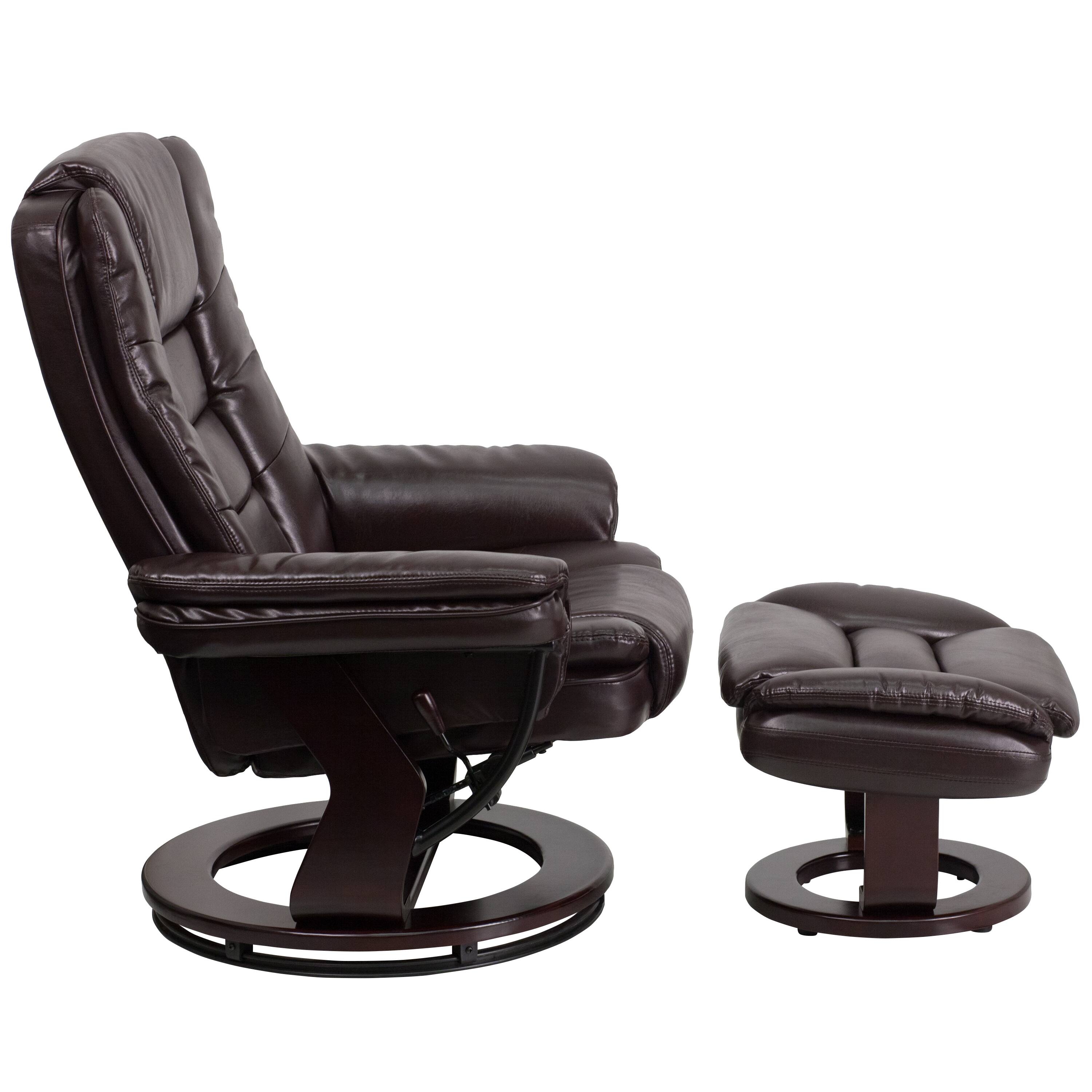 Alt View 16. Alamont Home - Bali Brown LeatherSoft Multi-Position Recliner &Ottoman w/Swivel Mahogany Wood Base - Brown.