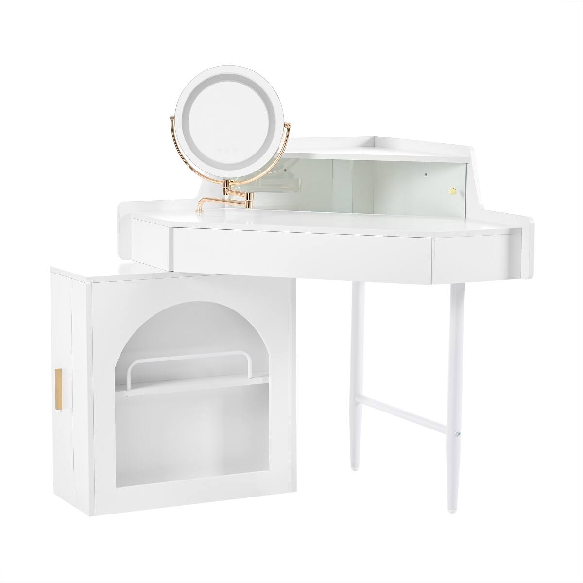 Alt View 10. Loheer - Loheer Corner Makeup Vanity Desk with LED Mirror, White Vanity Set with Stool - White.