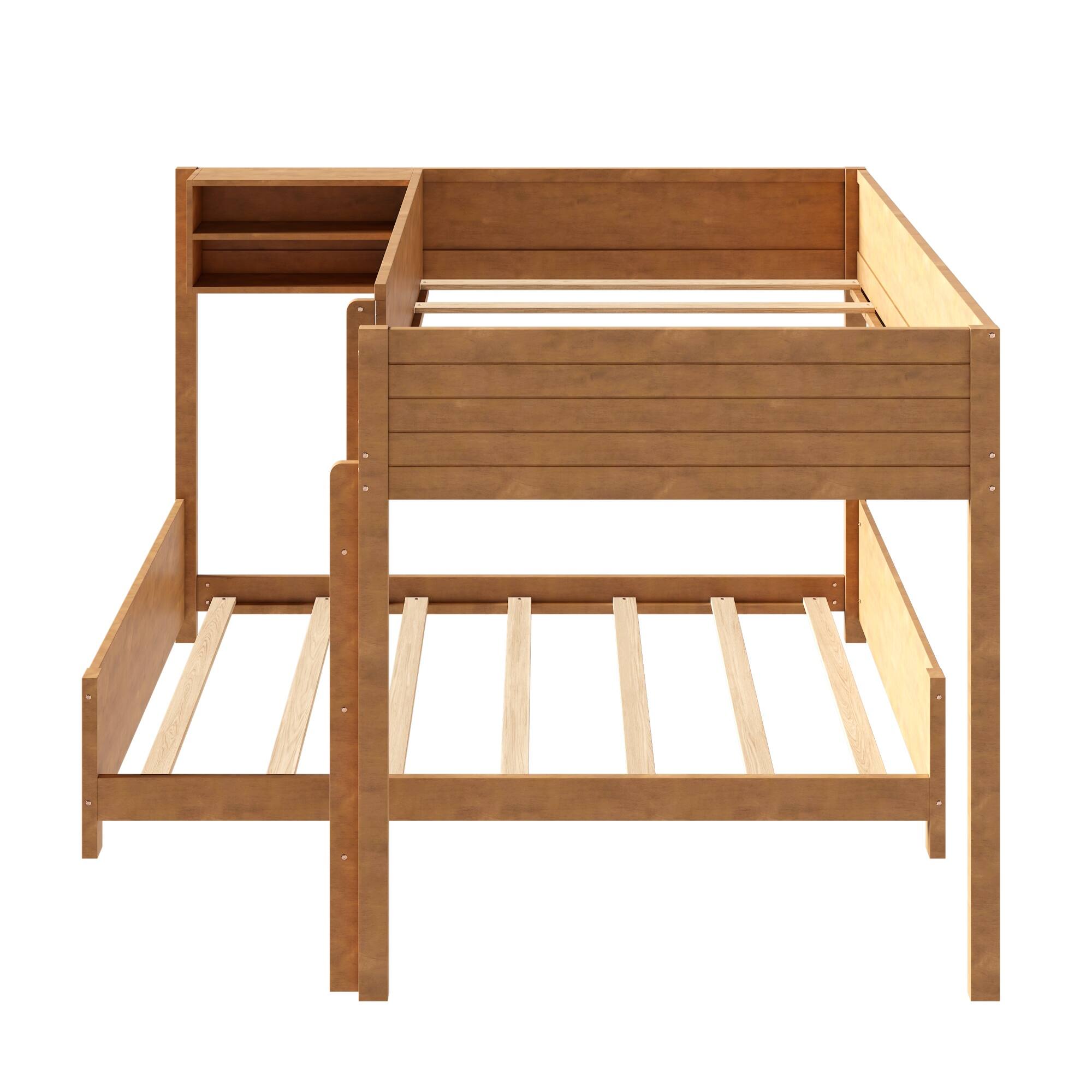 Alt View 1. Whisen - Full XL over Full XL Bunk Bed with Built-in Storage Shelf and 3-Step Ladder - Walnut.