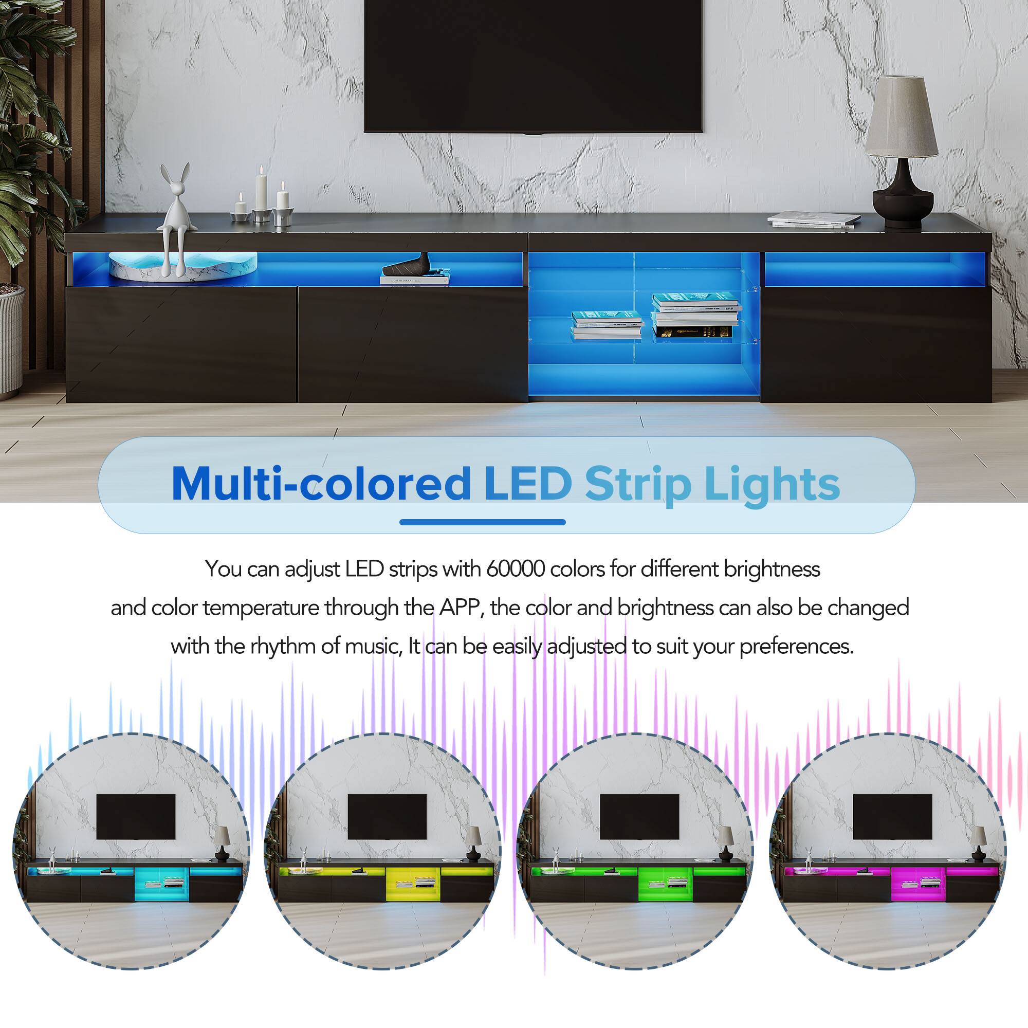 Multi-colored LED Strip Lights

You can adjust LED strips with 60000 colors for different brightness and color temperature through the APP, the color and brightness can also be changed with the rhythm of music, It can be easily adjusted to suit your preferences.