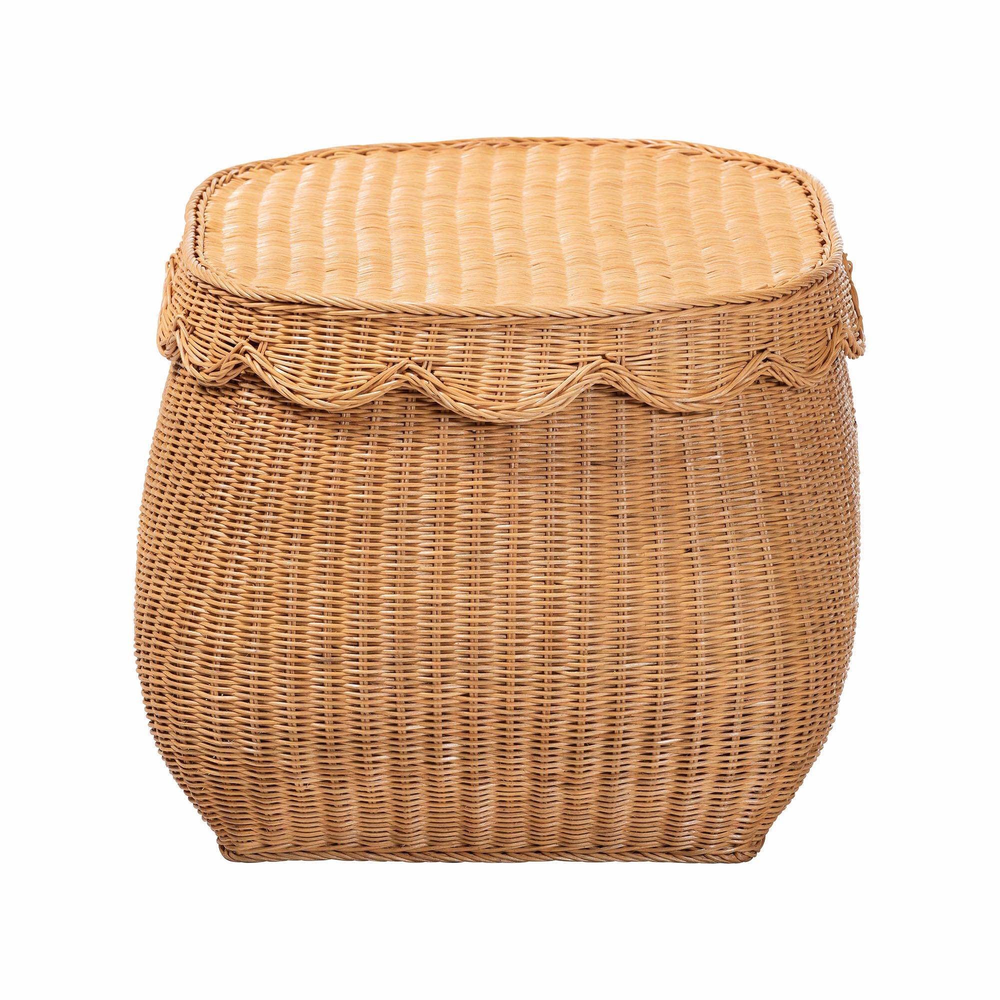 Back. bali & pari - Ayleen Natural Rattan Basket with Scalloped Lid – Handwoven Wicker Storage Box, Boho Coastal Home Décor, Medium - Light Honey.