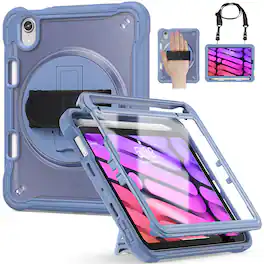 UUCOVER - Built-in Screen Protector Case for iPad mini A17 Pro / mini 6th Gen,Shockproof TPU+PC Case Stand Cover+Shoulder Strap - Gray