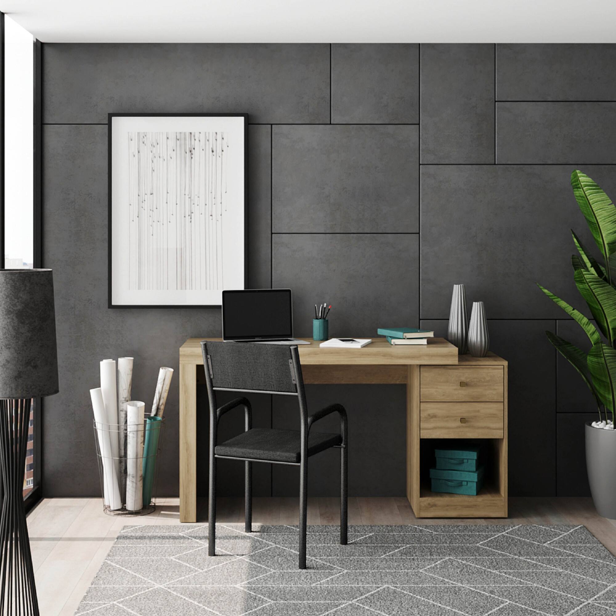 Front. GOODSILO - Expandable Home Office Desk with Storage Drawers and Shelf - Light Brown.