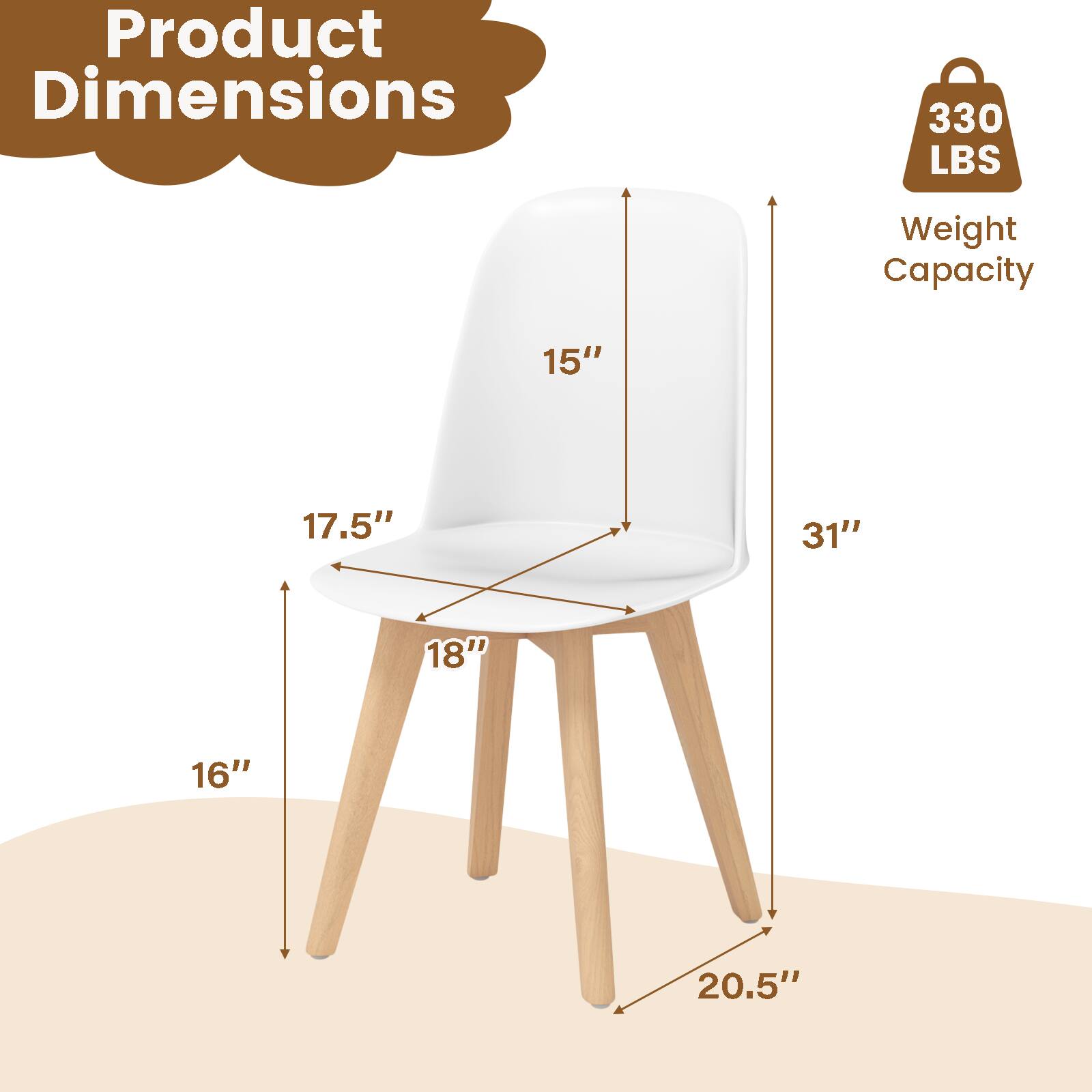 Product Dimensions  
330 LBS Weight Capacity  
15" x 17.5" x 31" x 18" x 16" x 20.5"