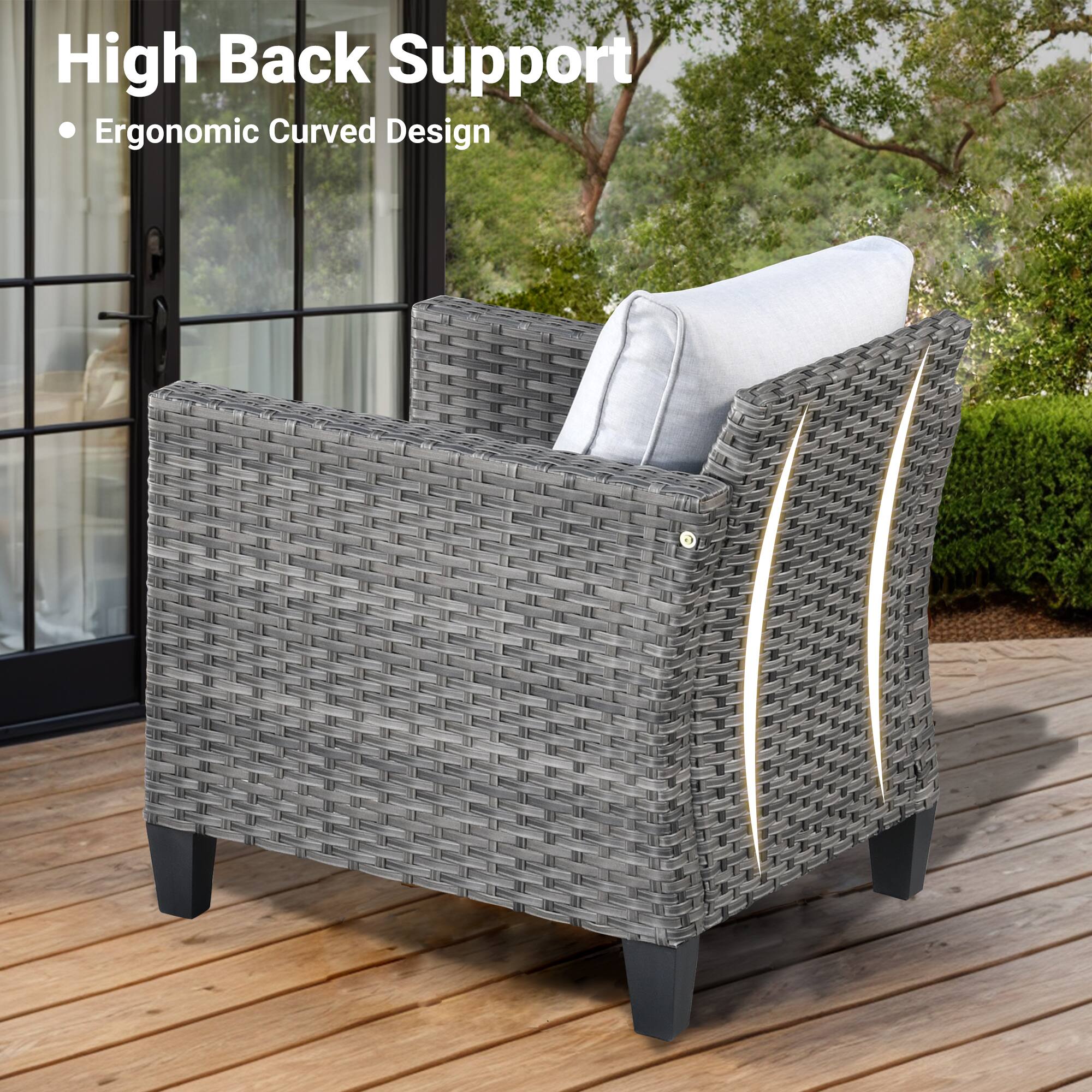 High Back Support  
• Ergonomic Curved Design