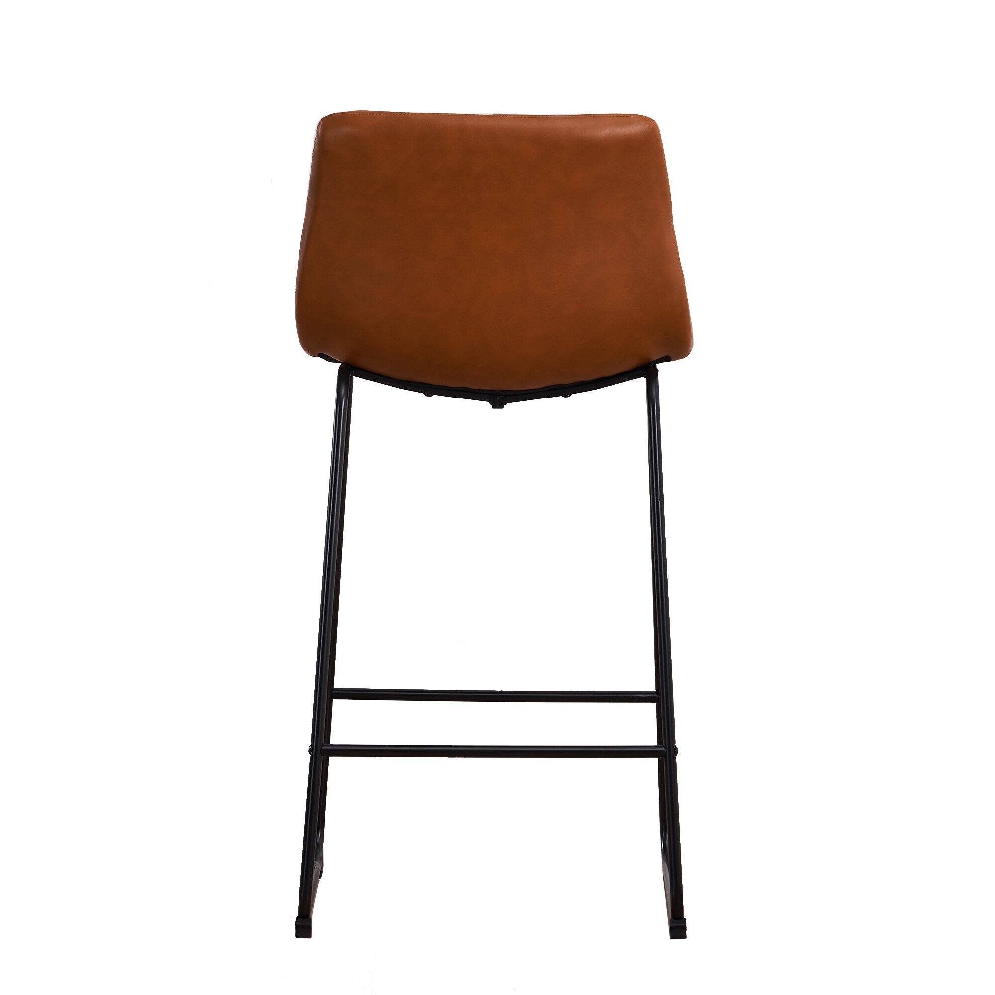 Back. FERPIT - FERPIT Modern Faux Leather Counter Bar Stools Upholstered with Metal Frame 2 Pack - Brown.