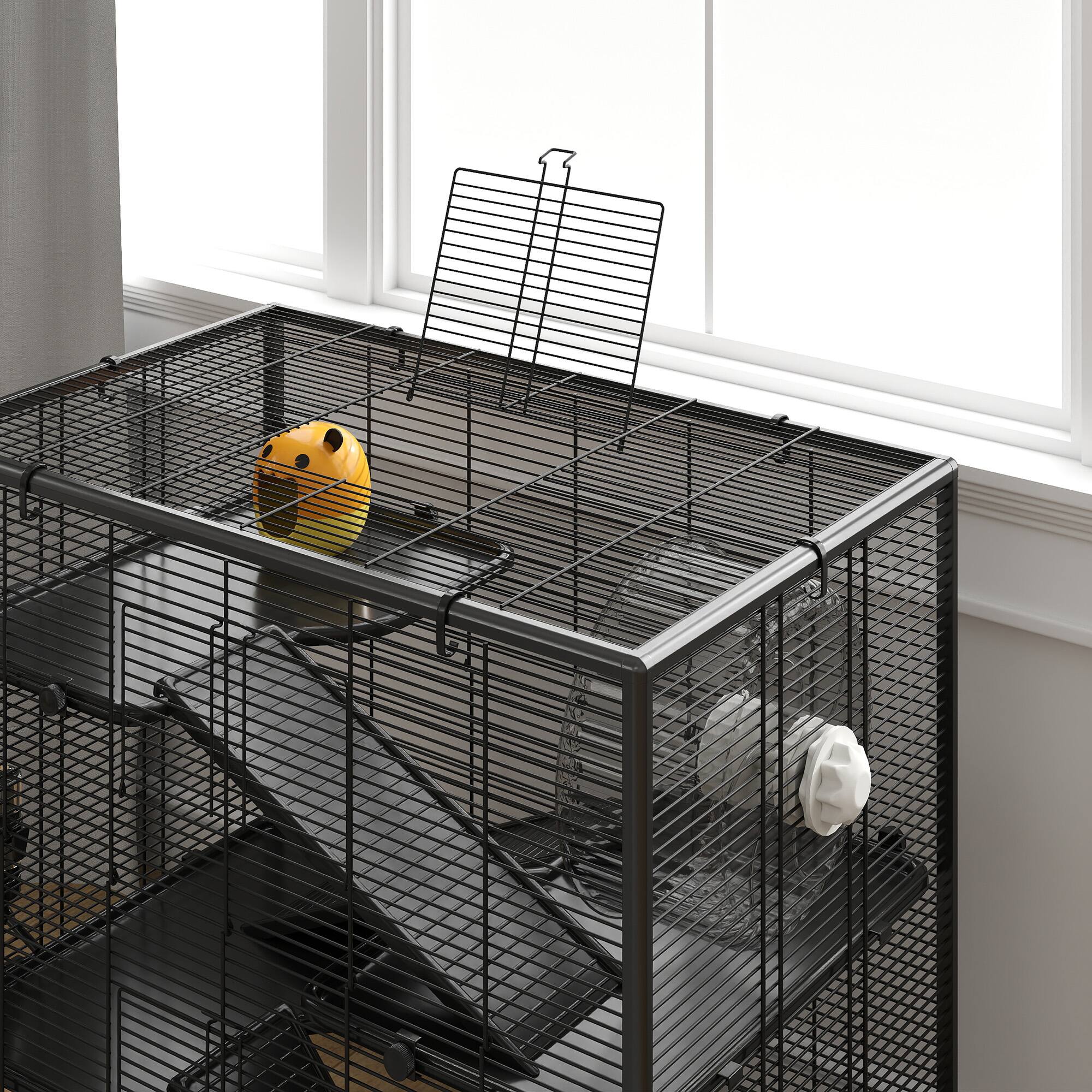 Alt View 4. Pawhut - Large Hamster Cage with Deep Tempered Glass Bottom, Running Wheel, Hut, Water Bottle, Dish, Rat Cage.