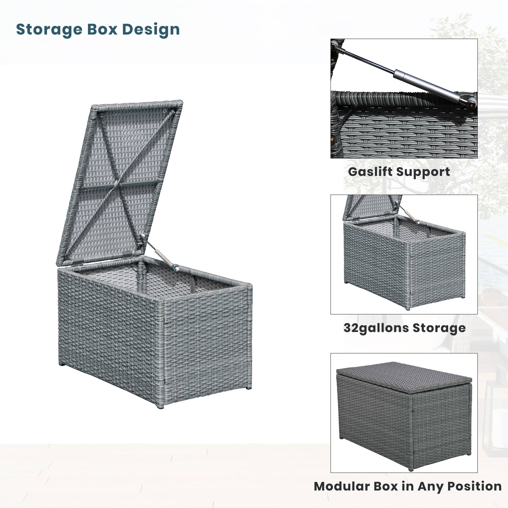Storage Box Design, Gaslift Support, 32gallons Storage, Modular Box in Any Position