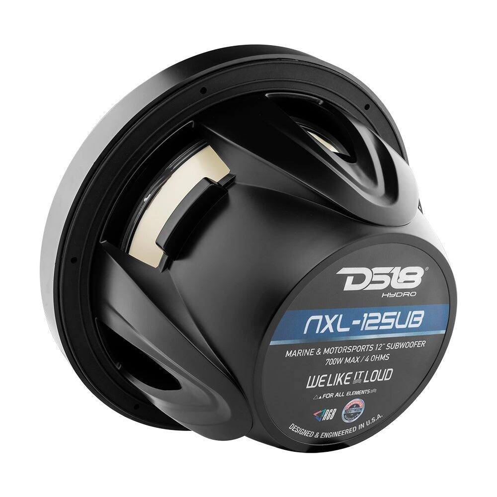 D518 HYDRO NXL-12SUB MOTORSPORTS 12" SUBWOOFER MARINE & 700W MAX 4 OHMS IT LOUD WELIKE FOR ALL ELEMENTS RGB U.S.A. IN DESIGNED & ENGINEERED
