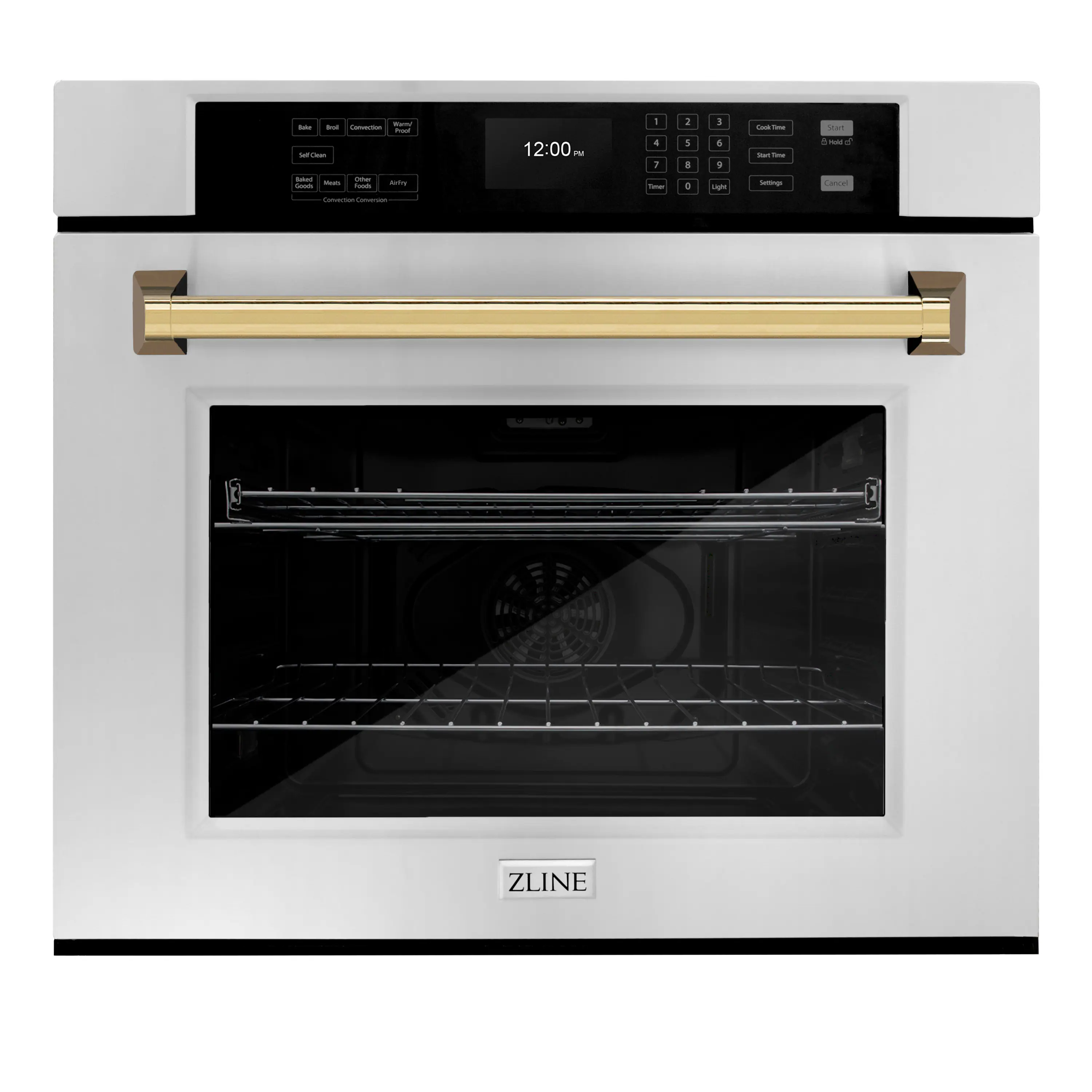 ZLINE - 30 in. Autograph Wall Oven w/ Air Fry and Self Clean w/ Polished Gold Handle - Stainless Steel