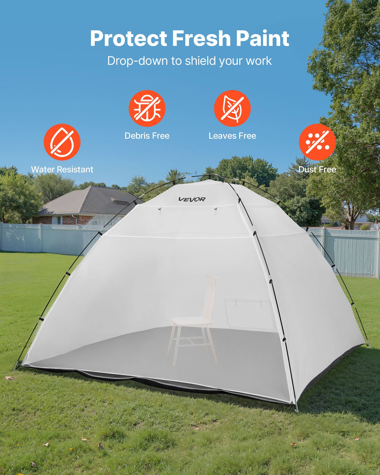 Protect Fresh Paint  
Drop-down to shield your work  

- Debris Free  
- Leaves Free  
- Water Resistant  
- Dust Free  

VEVOR