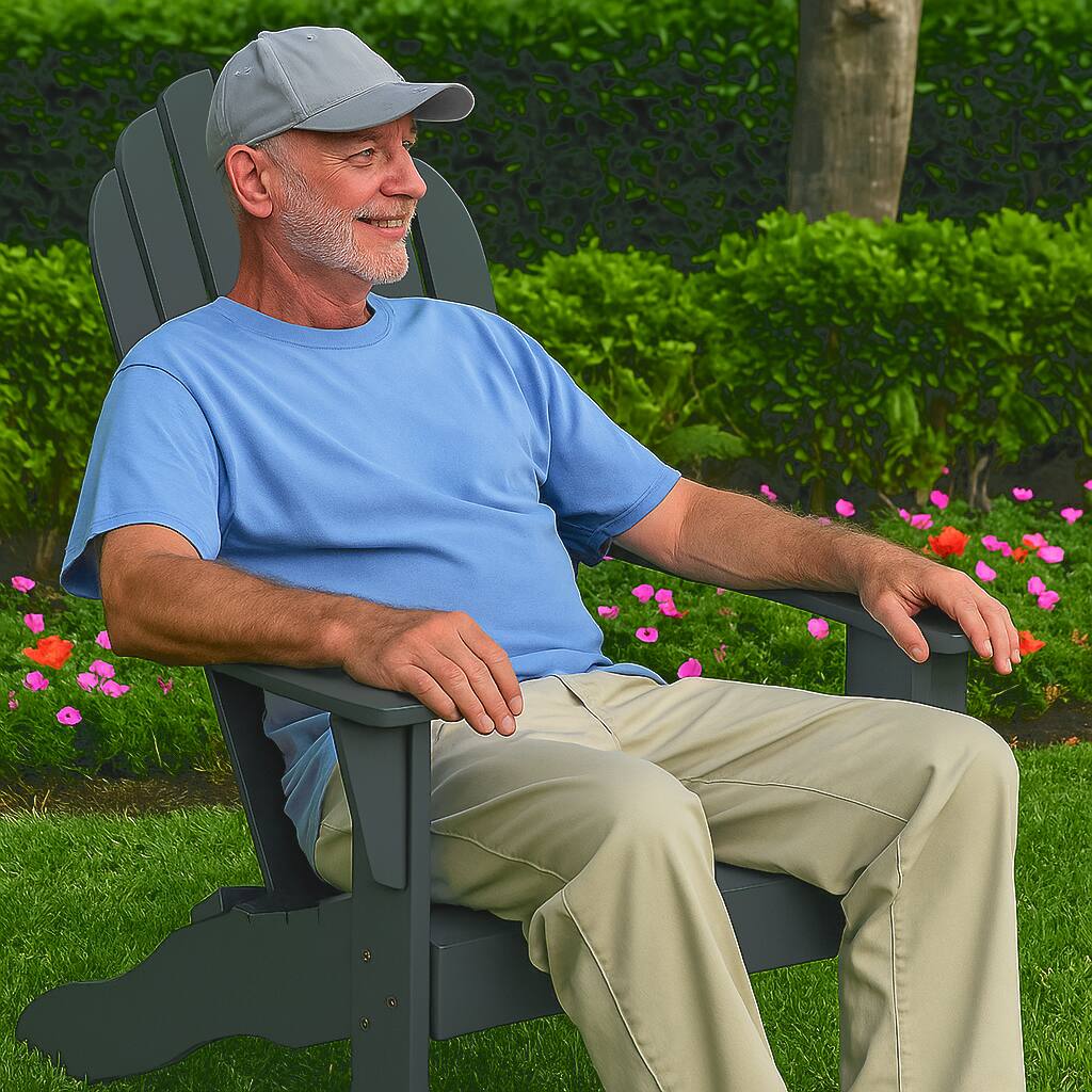 Angle. Hivvago - Ergonomic Patio Chair Crafted with Durable Acacia Wood - Grey.