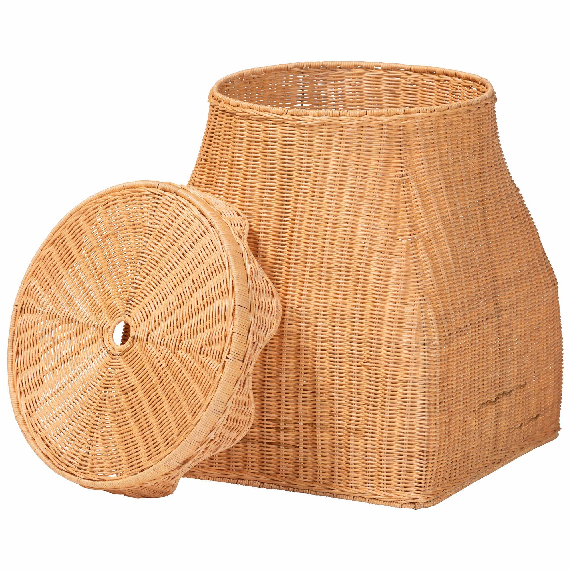 Left. bali & pari - Ada Natural Rattan Laundry Hamper - Handwoven Wicker Storage Basket for Laundry Room - Light Honey.
