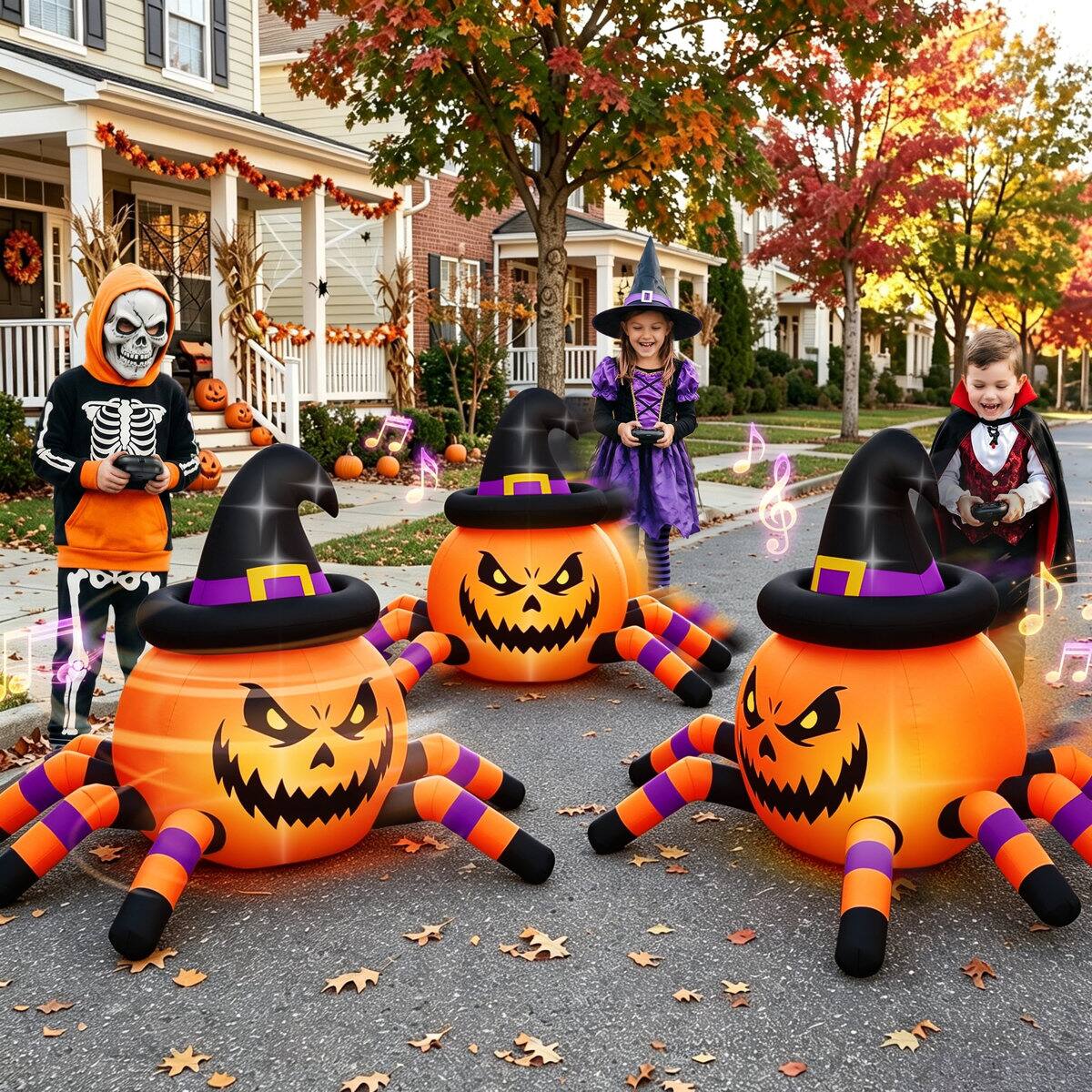 Wisairt 2.6ft Remote Control Halloween Inflatable Car with Music and ...