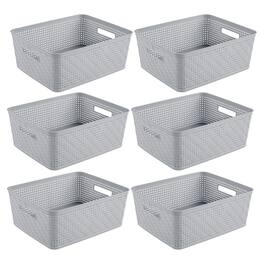 Sterilite - 14'' x 11.5'' x 5'' Woven Rectangular Short Basket Organizer (6 Pack) - cement color