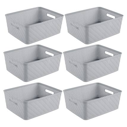 Front. Sterilite - Sterilite 14'' x 11.5'' x 5'' Woven Rectangular Short Basket Organizer (6 Pack) - cement color.