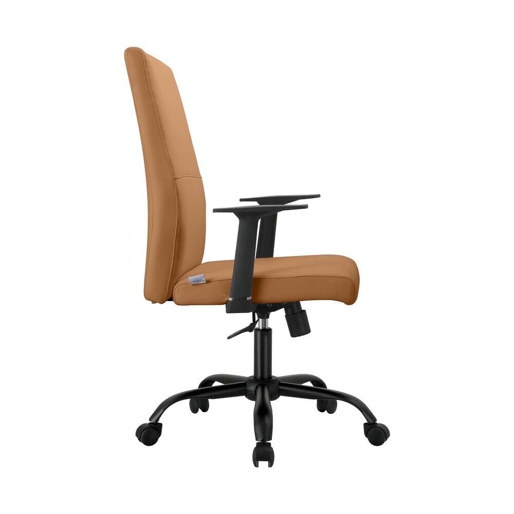 Alt View 1. LeisureMod - Evander Leather Office Chair Aluminum Frame with Adjustable Height, Swivel, Ergonomic Desk Chair - Acorn Brown.