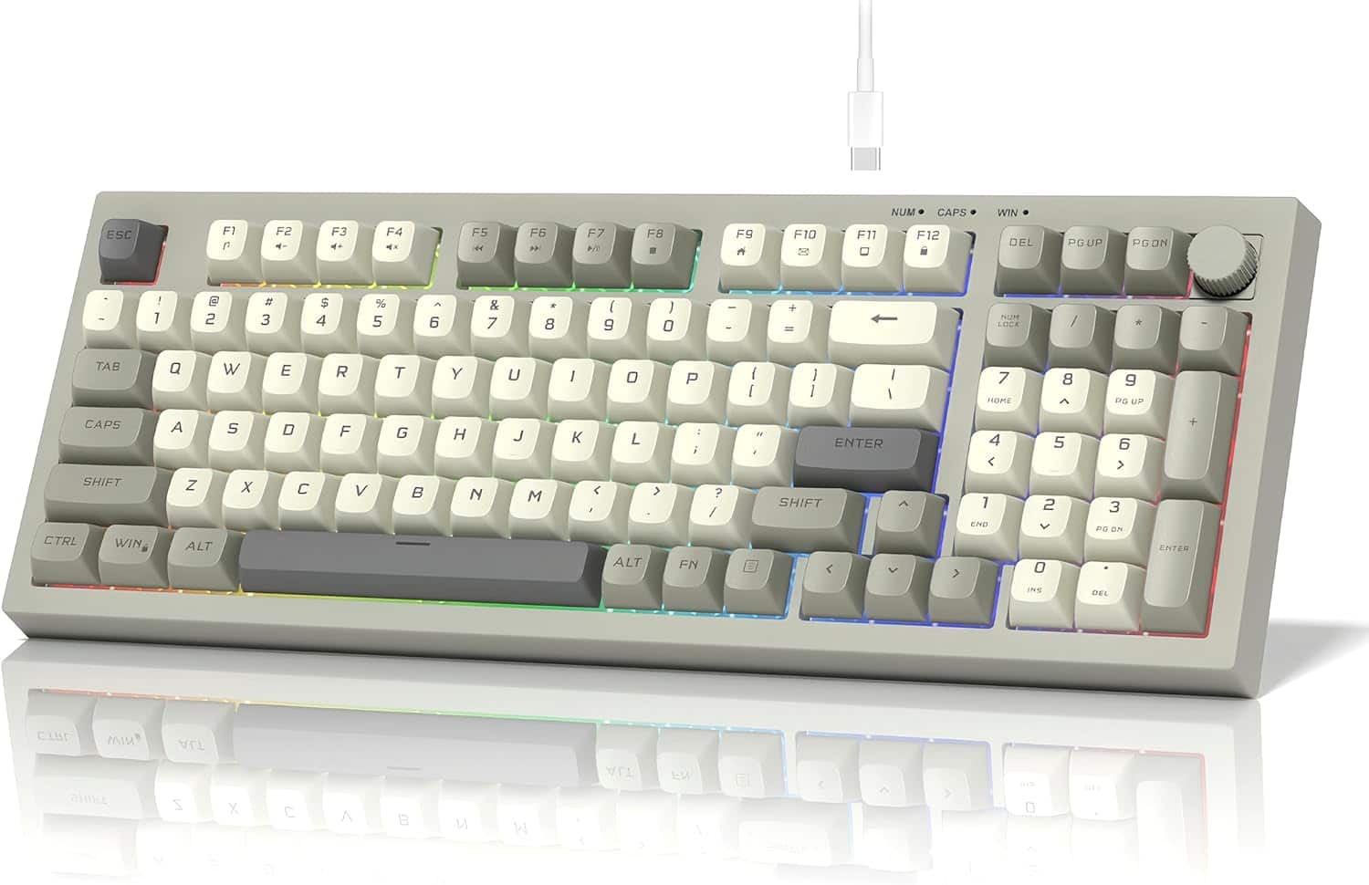 Womier - DK98 Retro Wired 96% Gaming Keyboard Creamy Membrane with Rainbow RGB Backlight - Retro Grey